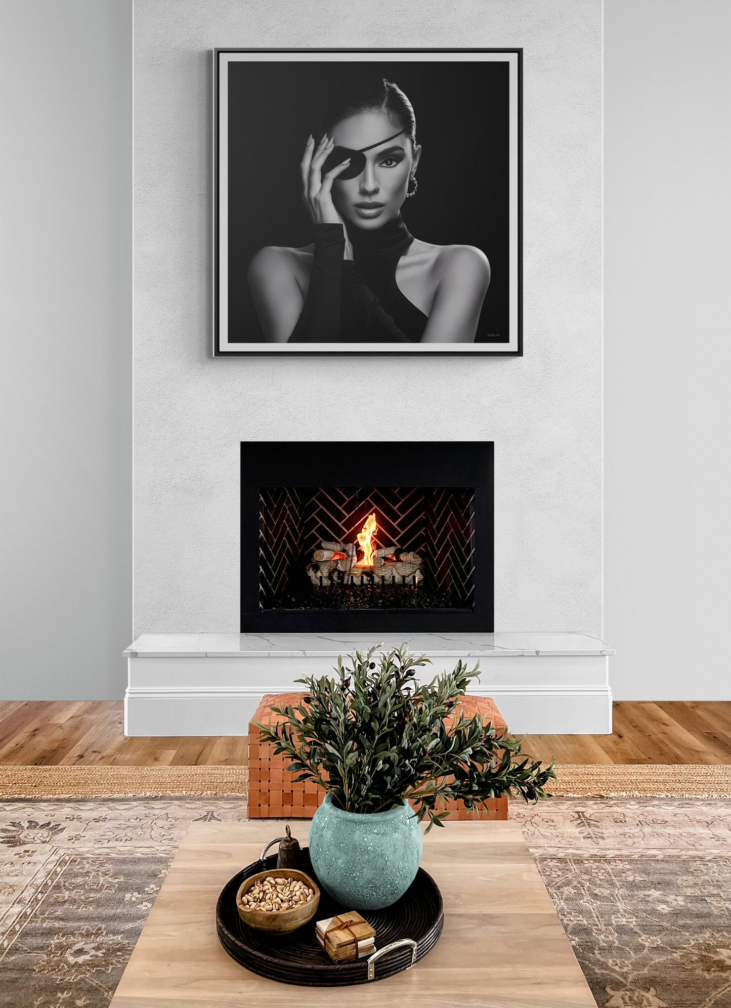 Square Frame Canvas Wall Art, Dramatic Black and White Woman Portrait Home Decor, Gallery Canvas Print, Fine Art Photography, Square Frame - LOLA VEGAS ART