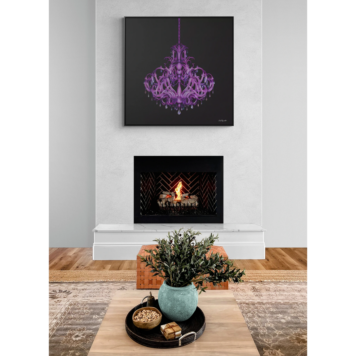 Gothic Crystal Chandelier Square Canvas, Elegant Dramatic Wall Art - Gallery Wraps, Square Frame, Purple Home Decor, Glamorous Gothic Art,