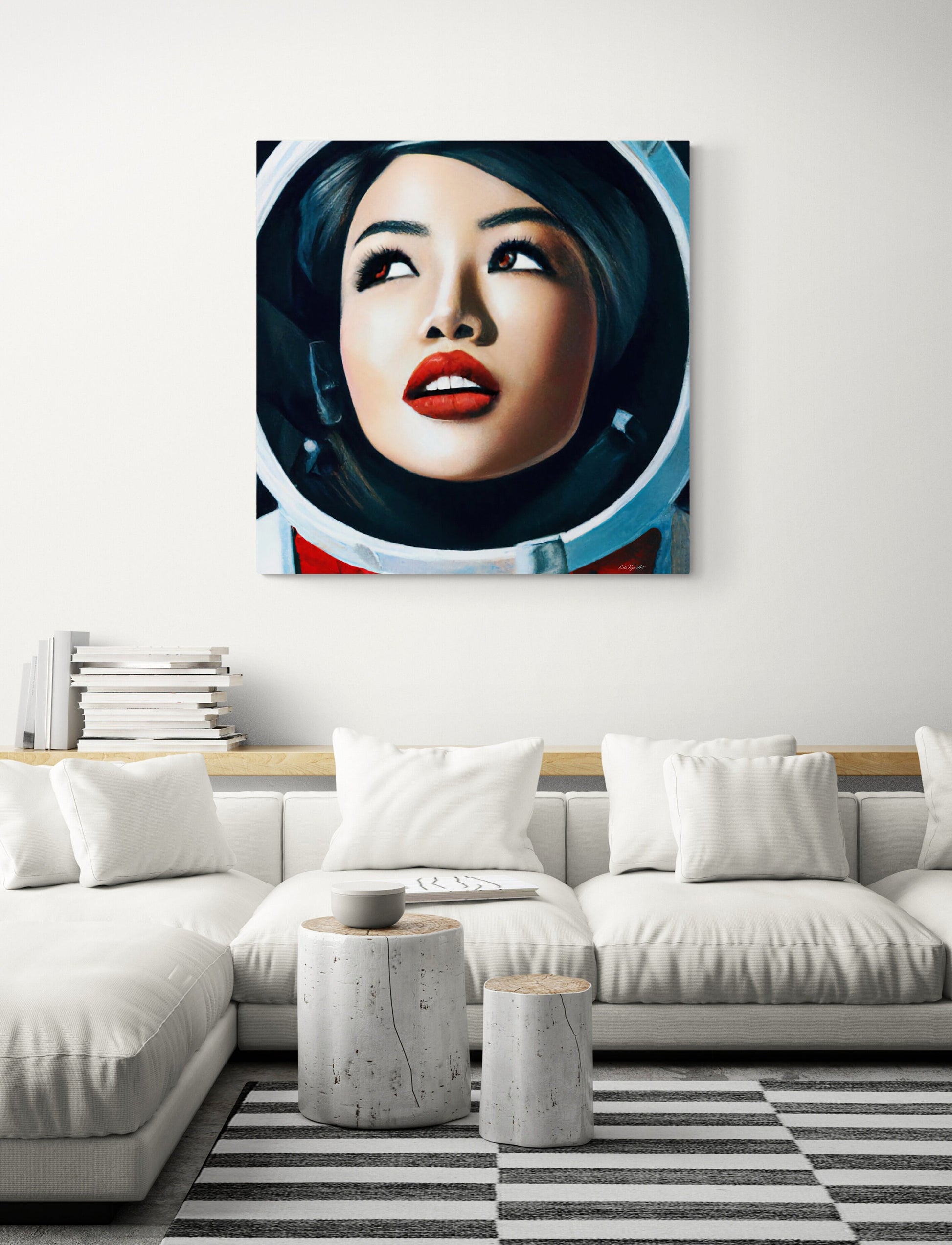female astronaut, space art, space art print, astronaut in space, wall art, wall art canvas, wall art dcor, wall art women, astronaut gift - LOLA VEGAS ART