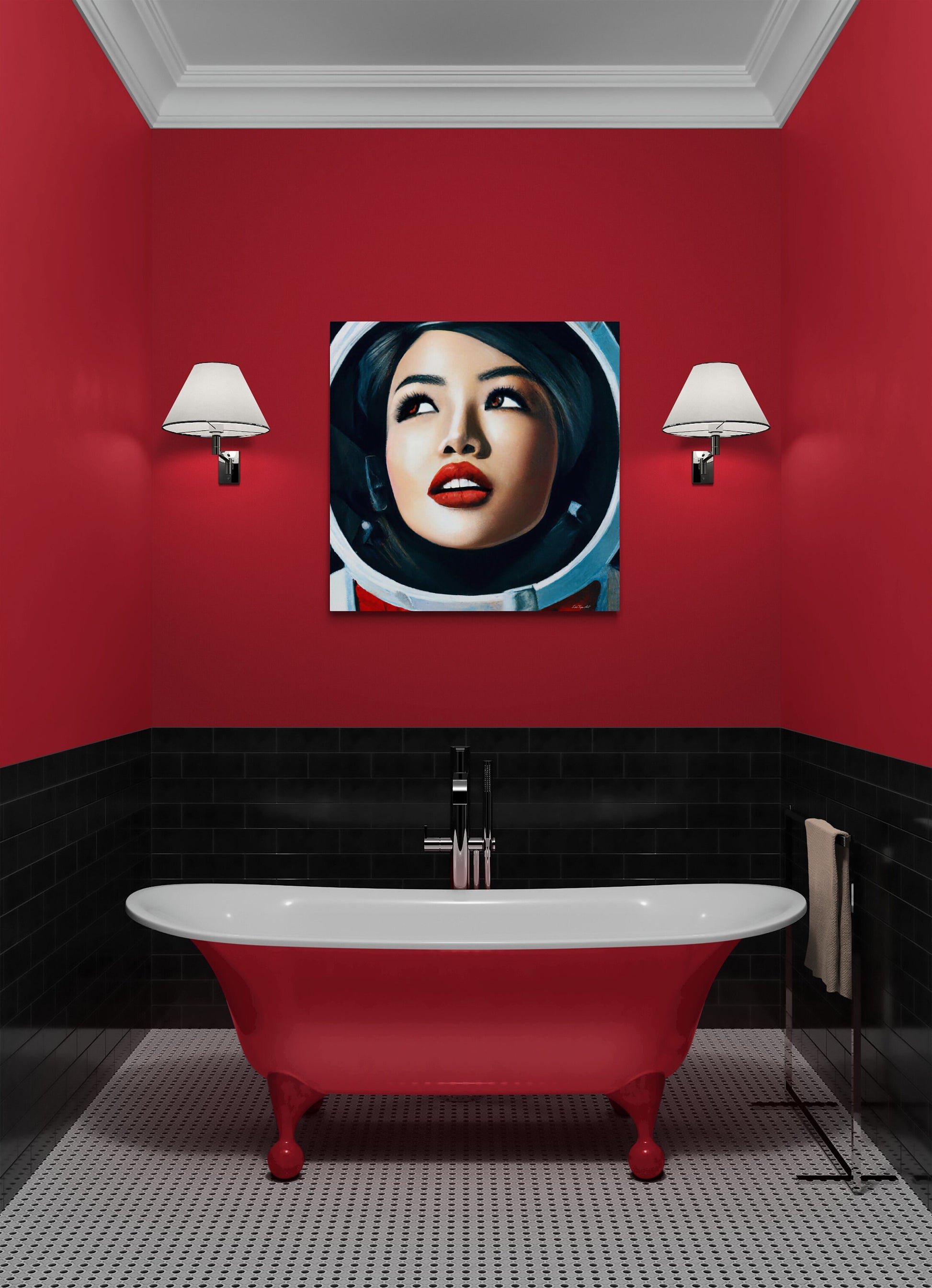 female astronaut, space art, space art print, astronaut in space, wall art, wall art canvas, wall art dcor, wall art women, astronaut gift - LOLA VEGAS ART