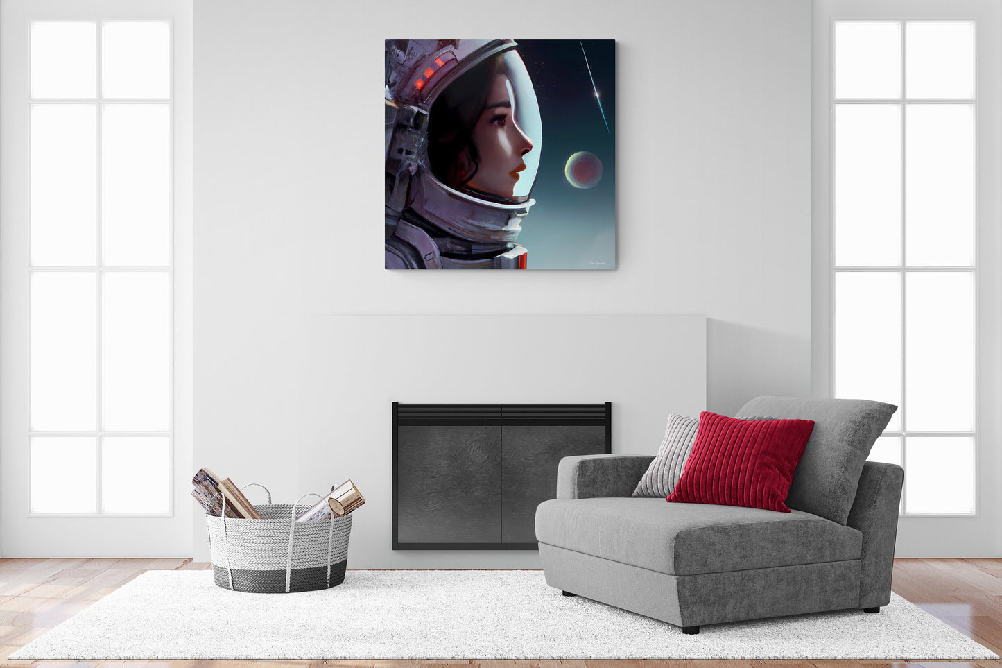 female astronaut, space art, space art print, astronaut in space, wall art, wall art canvas, astronaut gift, emotional wall art