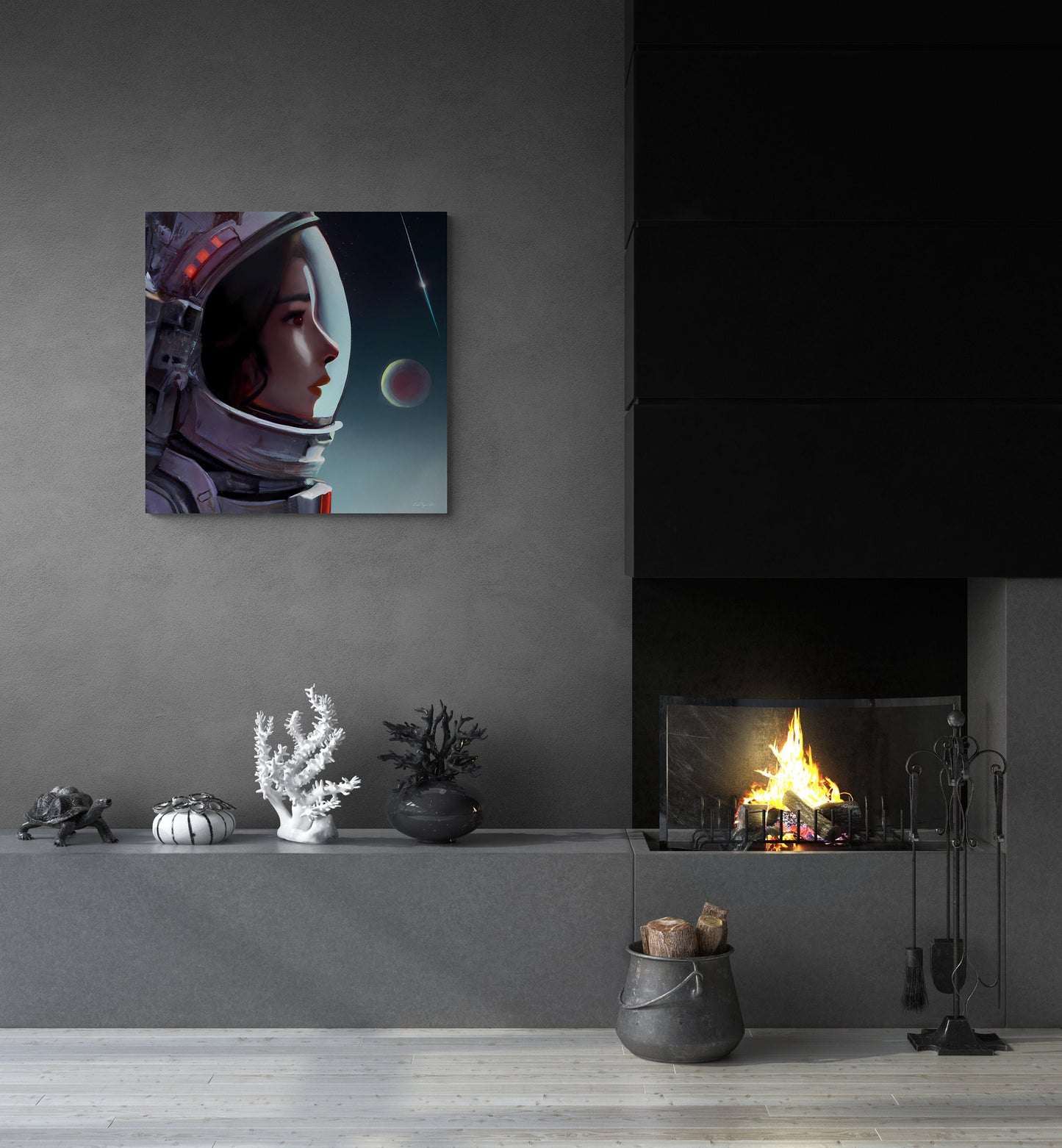 female astronaut, space art, space art print, astronaut in space, wall art, wall art canvas, astronaut gift, emotional wall art