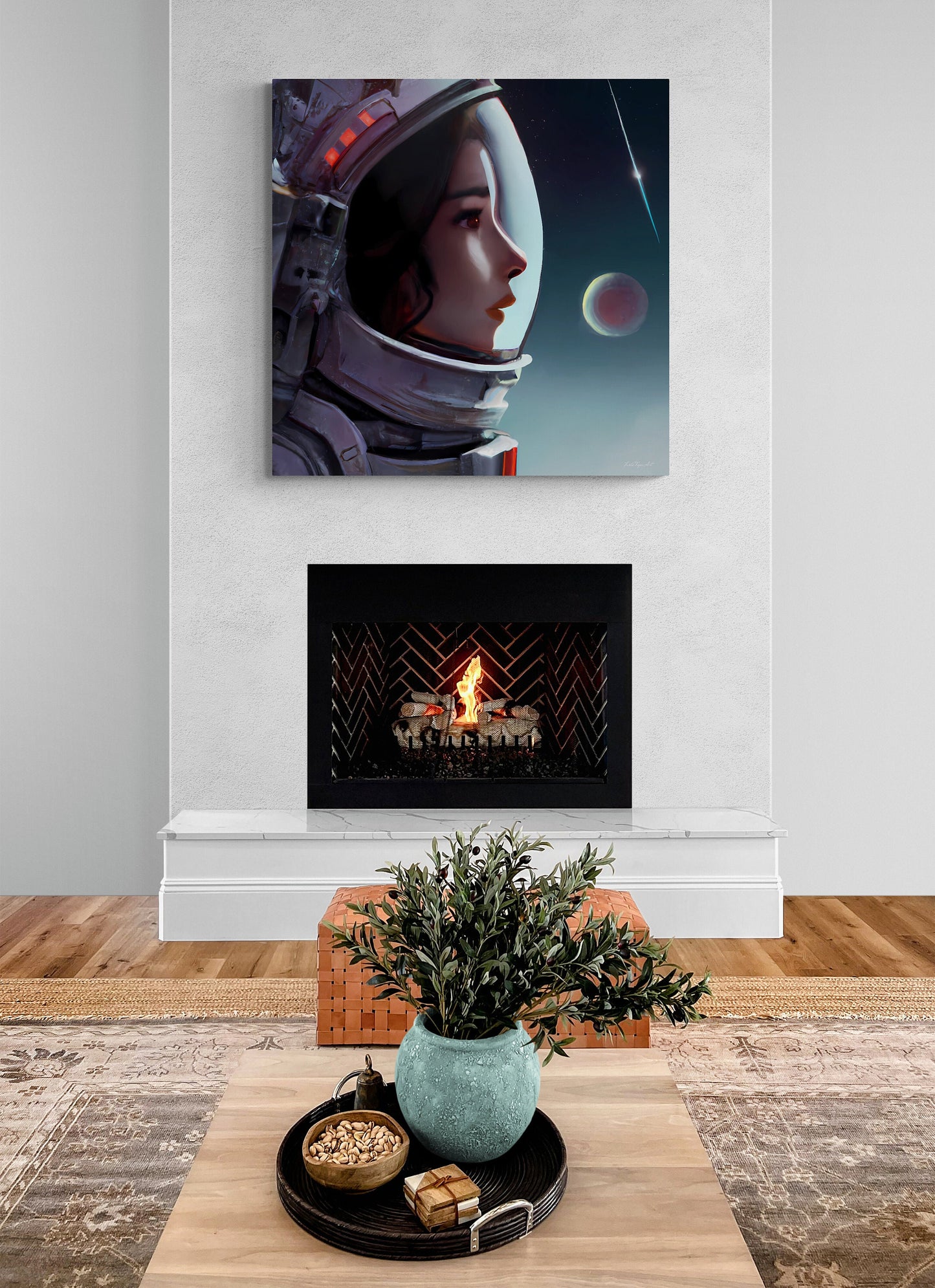 female astronaut, space art, space art print, astronaut in space, wall art, wall art canvas, astronaut gift, emotional wall art