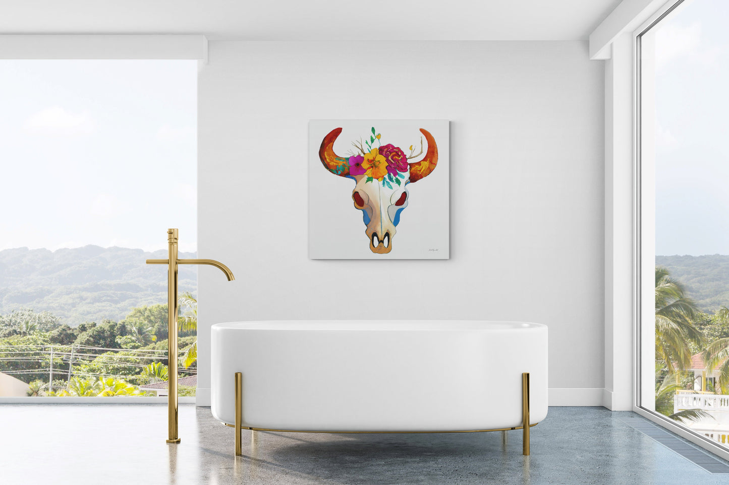 wall art, wall art canvas, wall art dcor, boho wall art, boho art prints, cow skull, boho style decor, southwestern wall art