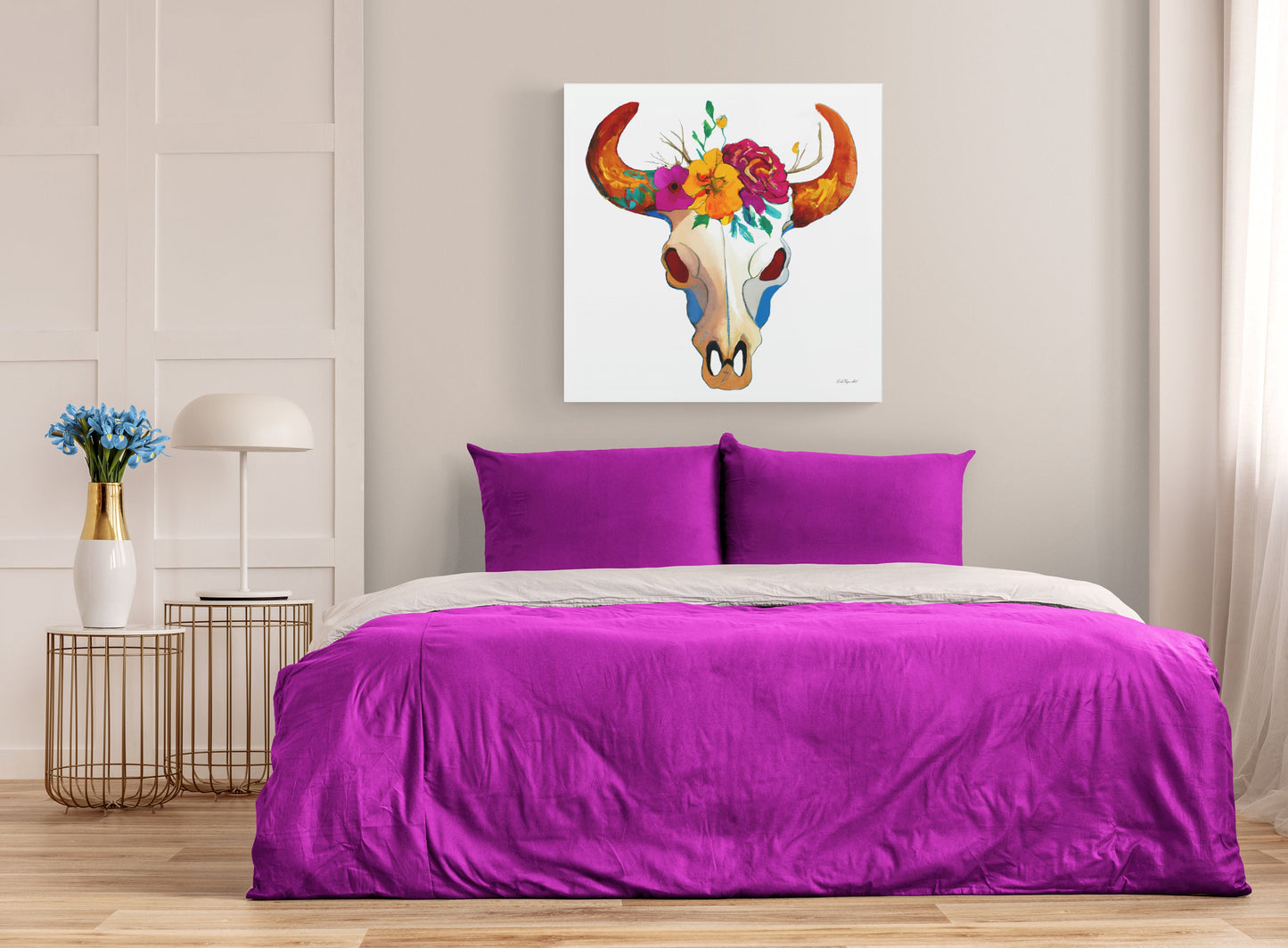 wall art, wall art canvas, wall art dcor, boho wall art, boho art prints, cow skull, boho style decor, southwestern wall art