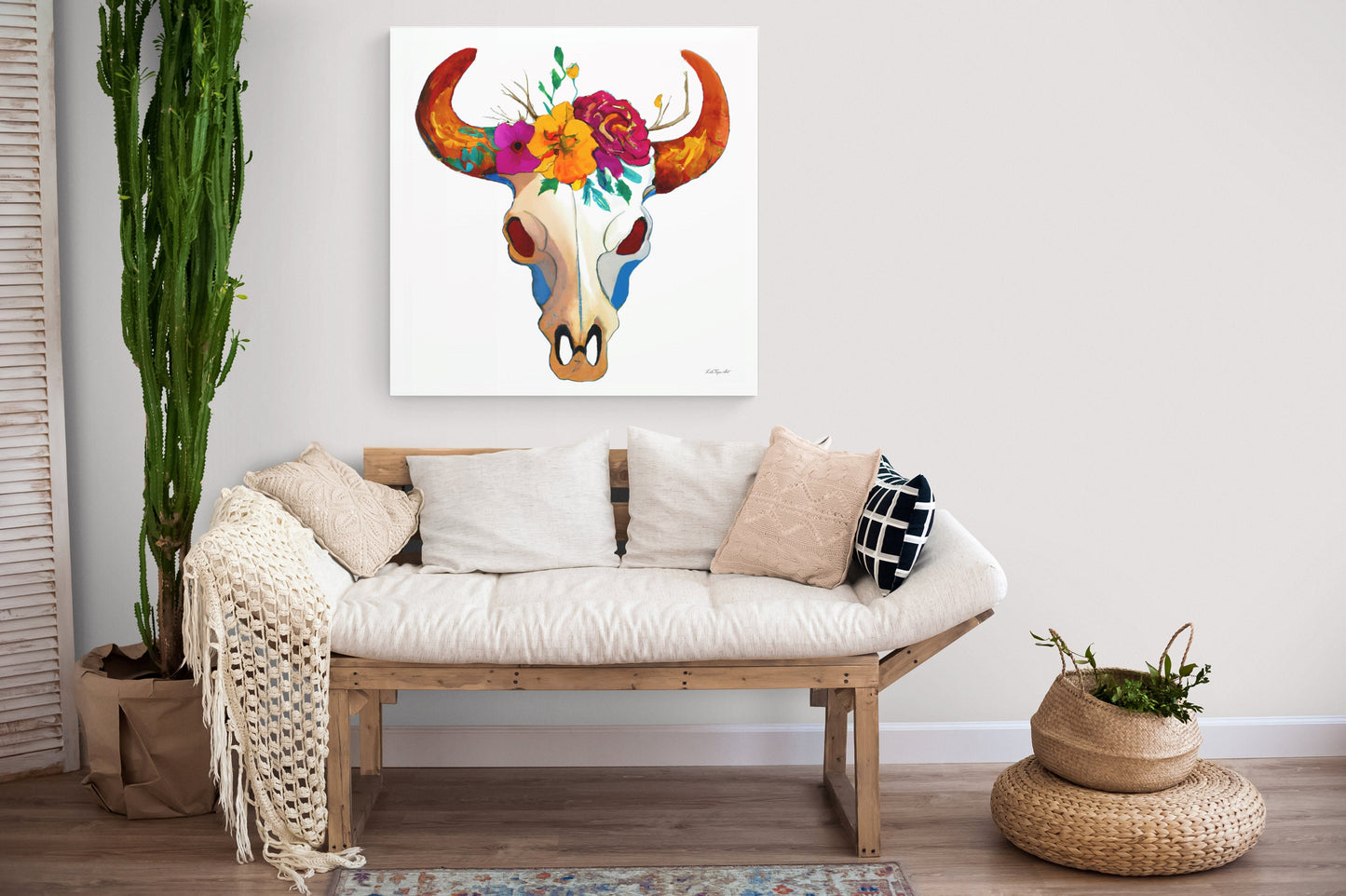 wall art, wall art canvas, wall art dcor, boho wall art, boho art prints, cow skull, boho style decor, southwestern wall art