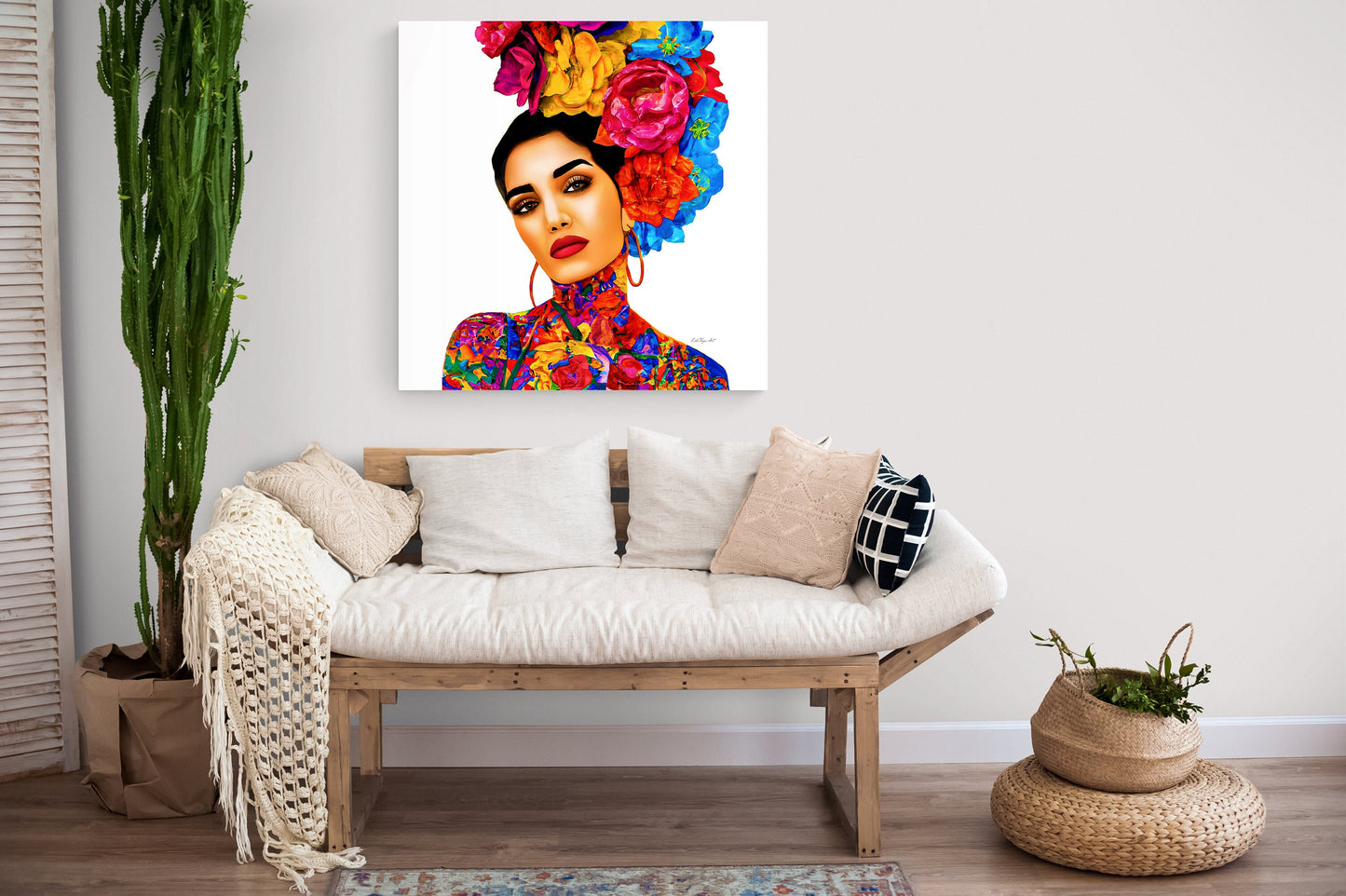 flower girl hair, canvas wall art, flower woman,  woman art, wall art, wall art decor, latina art, wall art living room, tattoo