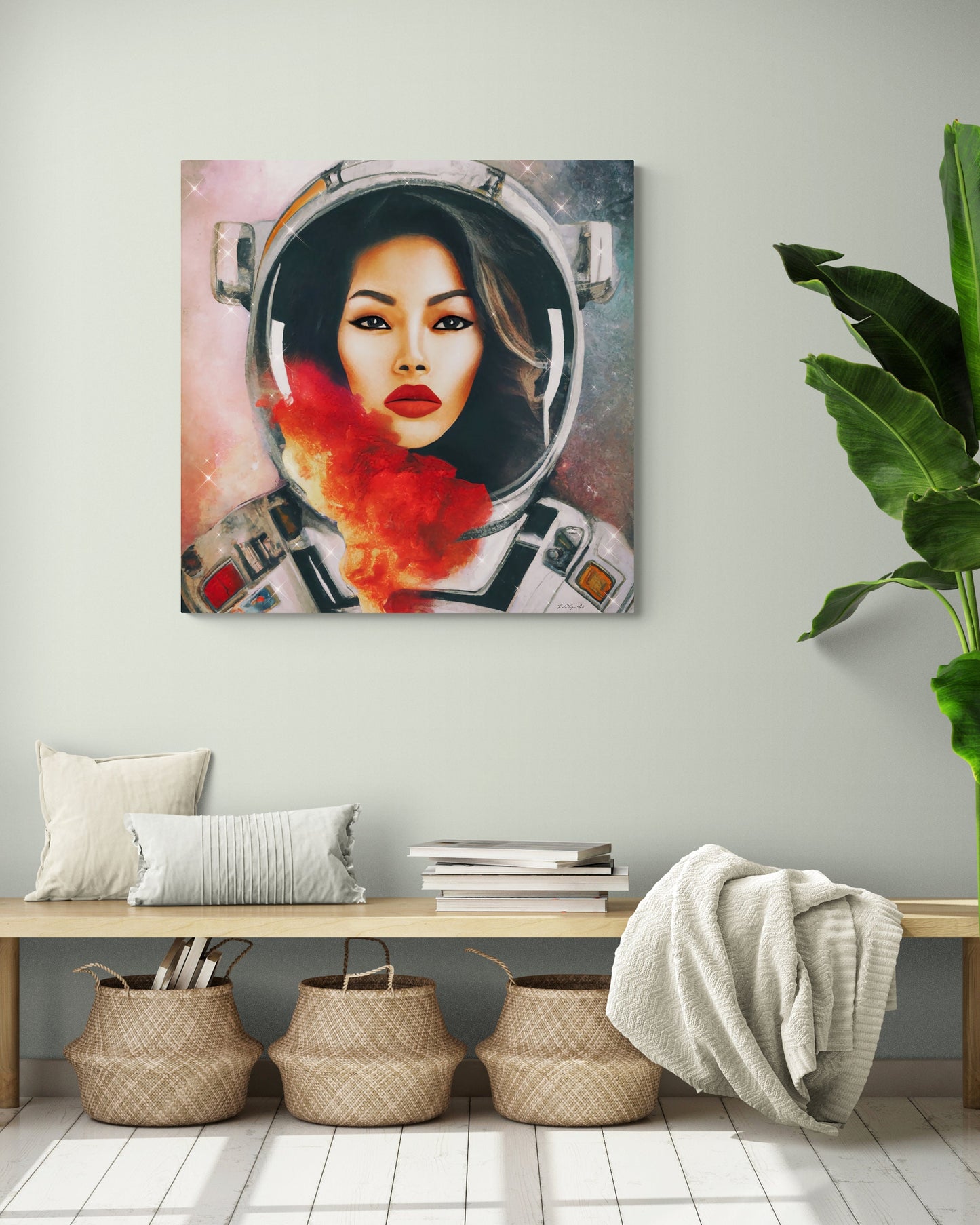 female astronaut, space art, space art print, astronaut in space, wall art, wall art canvas, astronaut gift, emotional wall art