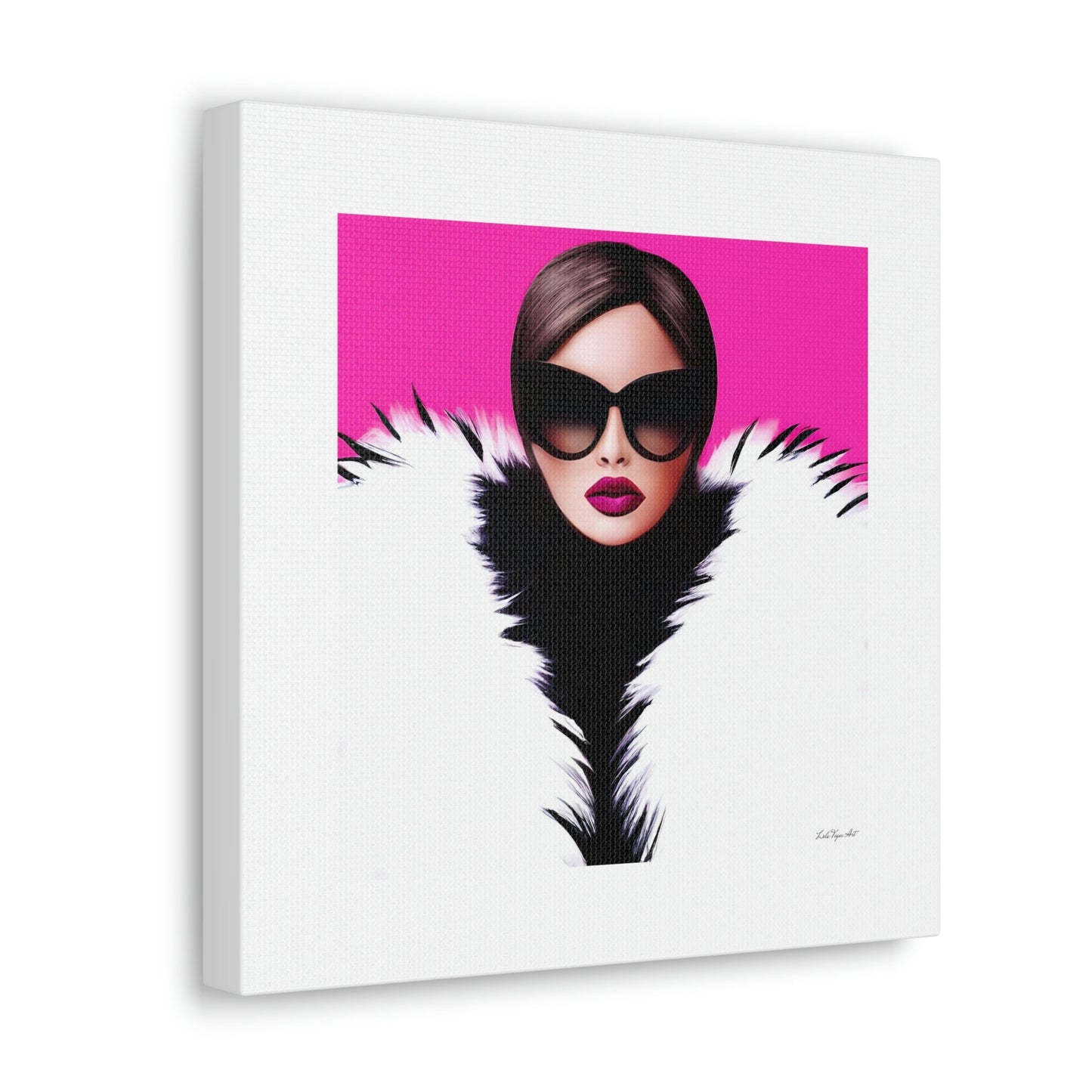 wall art, wall art canvas, wall art decor, woman with fur coat, woman with sunglasses, wall art in pink, wall art glamour, wall art women