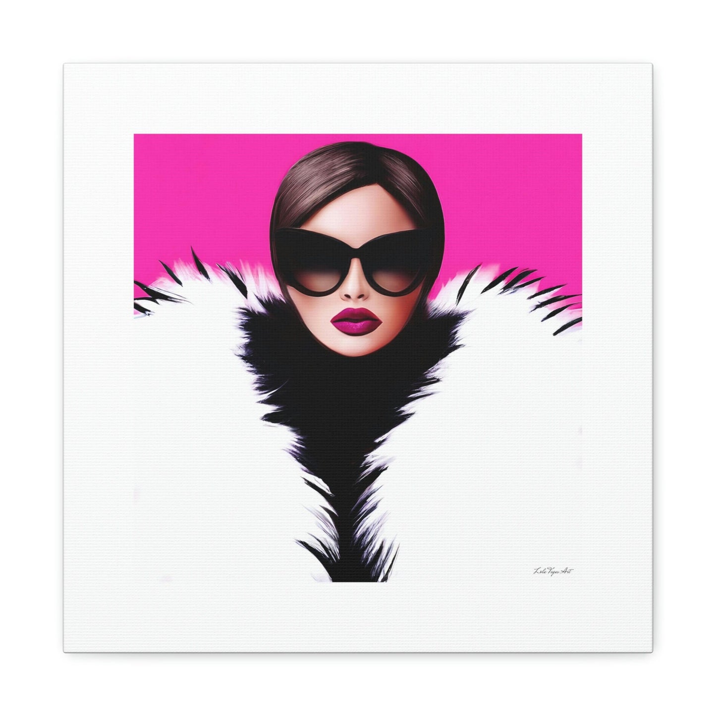 wall art, wall art canvas, wall art decor, woman with fur coat, woman with sunglasses, wall art in pink, wall art glamour, wall art women