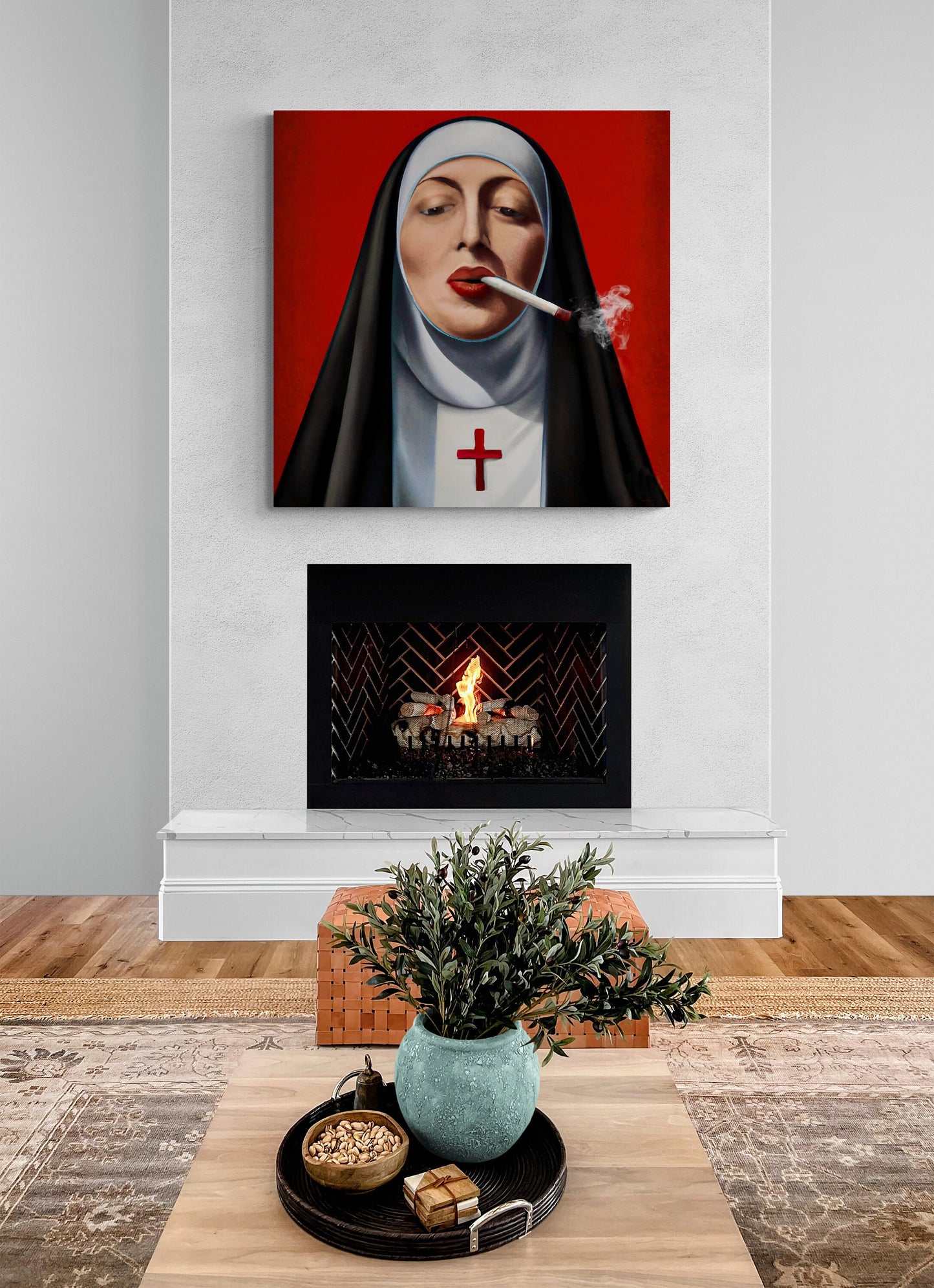 wall art, wall art canvas, wall art decor, wall art prints, wall decor, nuns, funny wall art, smoking, cigarette, christian, wall art usa,