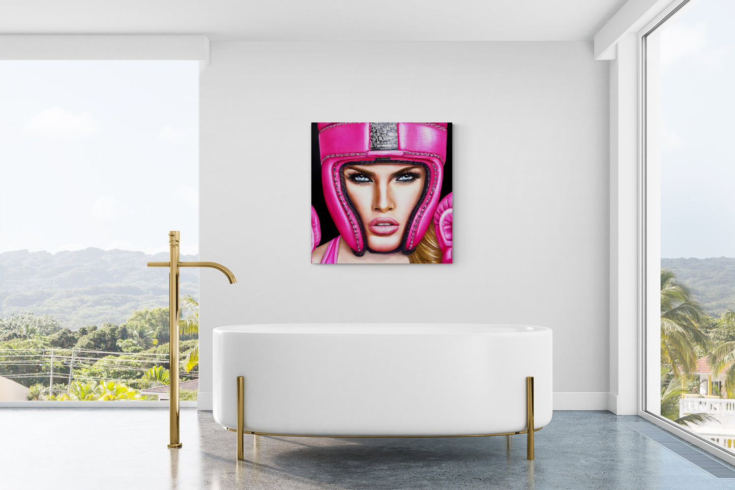 wall art, wall art canvas, wall art decor, wall art prints, boxing, woman boxing, pink, fighter