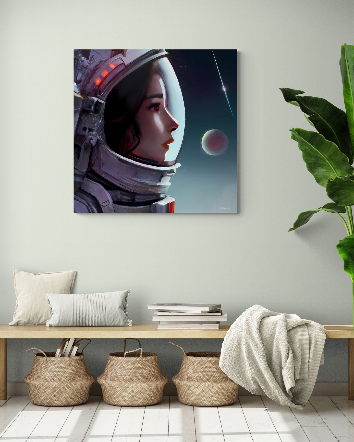 female astronaut, space art, space art print, astronaut in space, wall art, wall art canvas, astronaut gift, emotional wall art