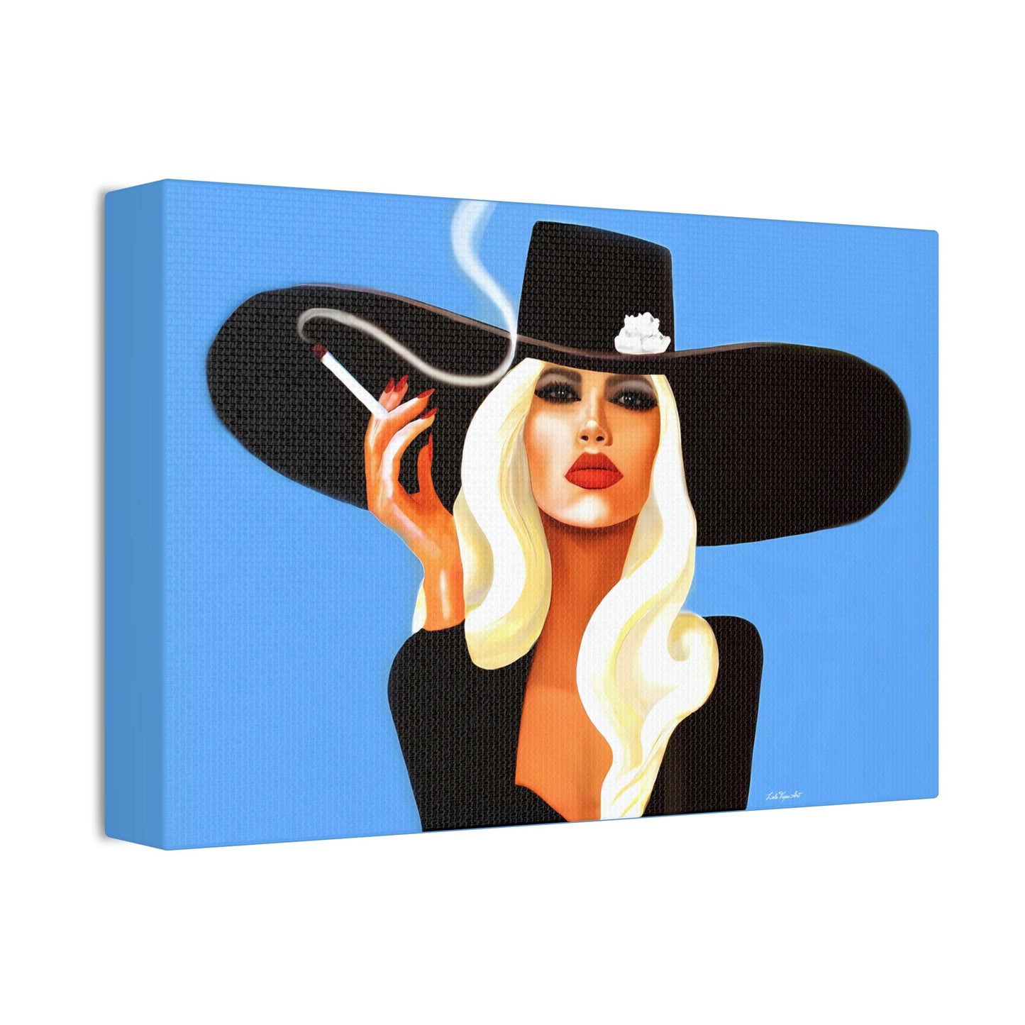 wall art, wall art canvas, wall art dcor, woman art, cigarette, smoking, woman smoking, woman in hat