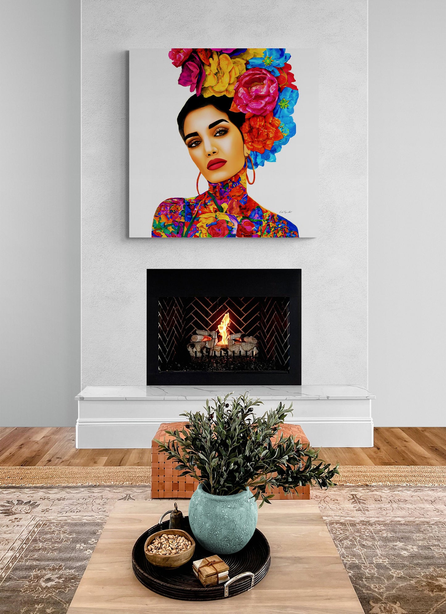 flower girl hair, canvas wall art, flower woman,  woman art, wall art, wall art decor, latina art, wall art living room, tattoo