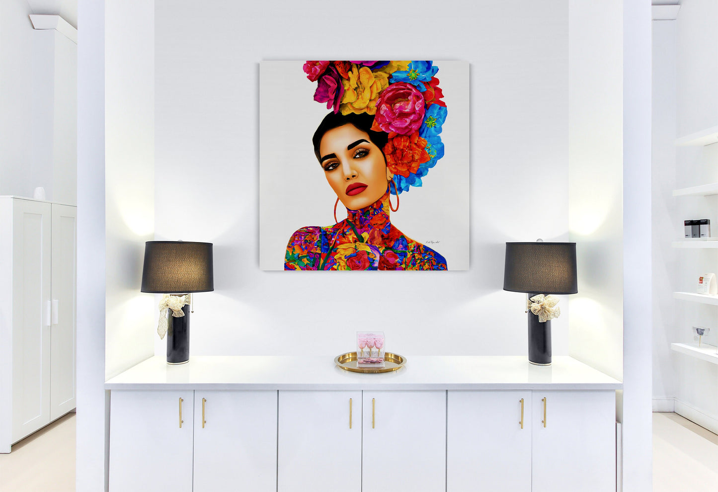 flower girl hair, canvas wall art, flower woman,  woman art, wall art, wall art decor, latina art, wall art living room, tattoo