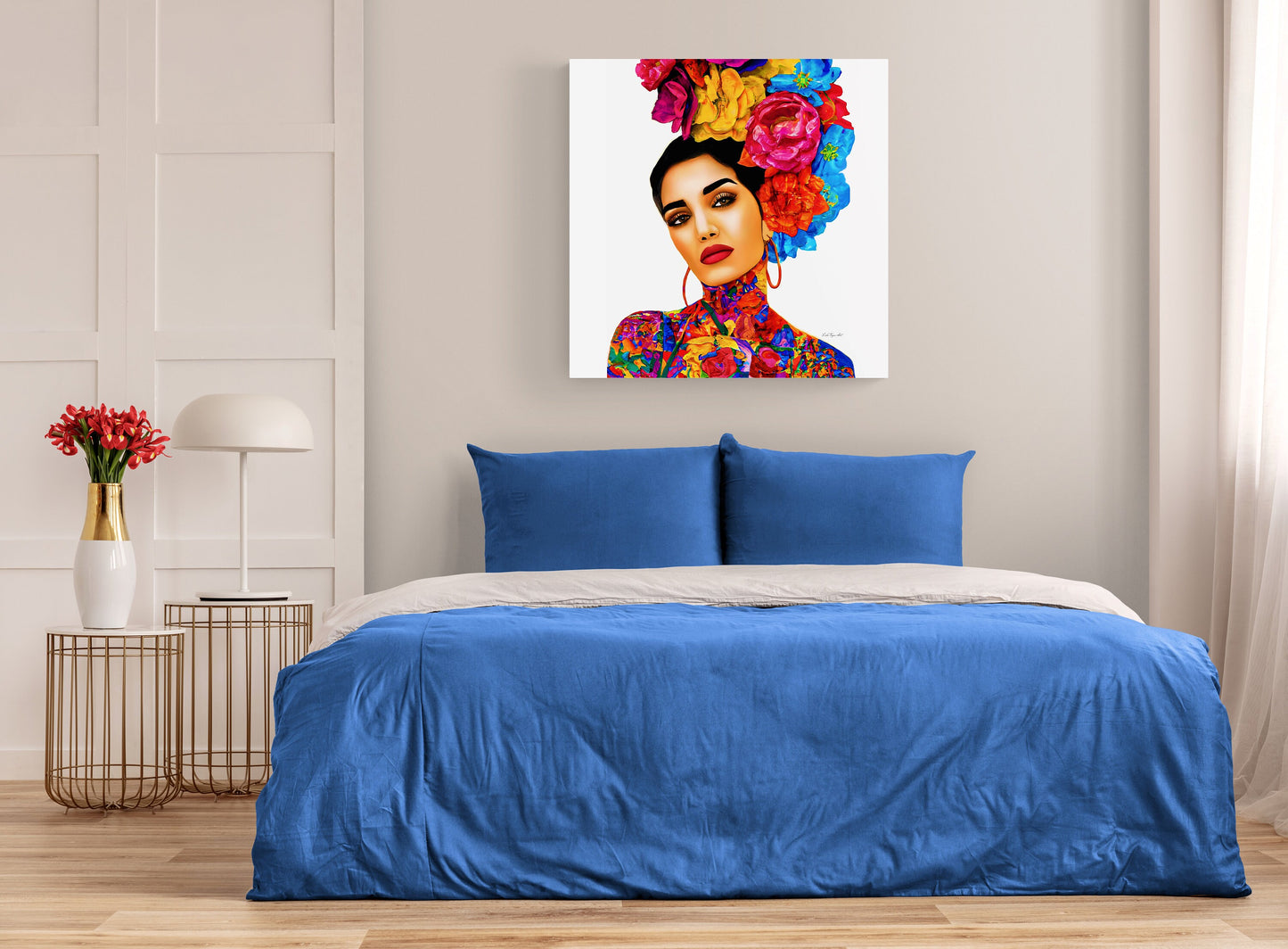 flower girl hair, canvas wall art, flower woman,  woman art, wall art, wall art decor, latina art, wall art living room, tattoo