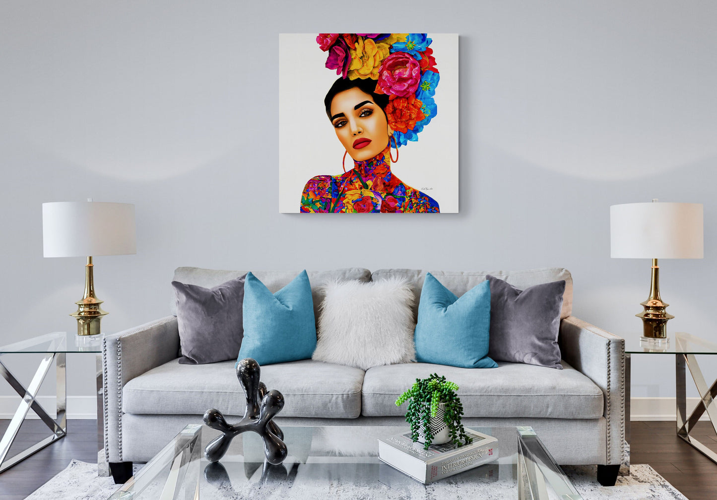 flower girl hair, canvas wall art, flower woman,  woman art, wall art, wall art decor, latina art, wall art living room, tattoo