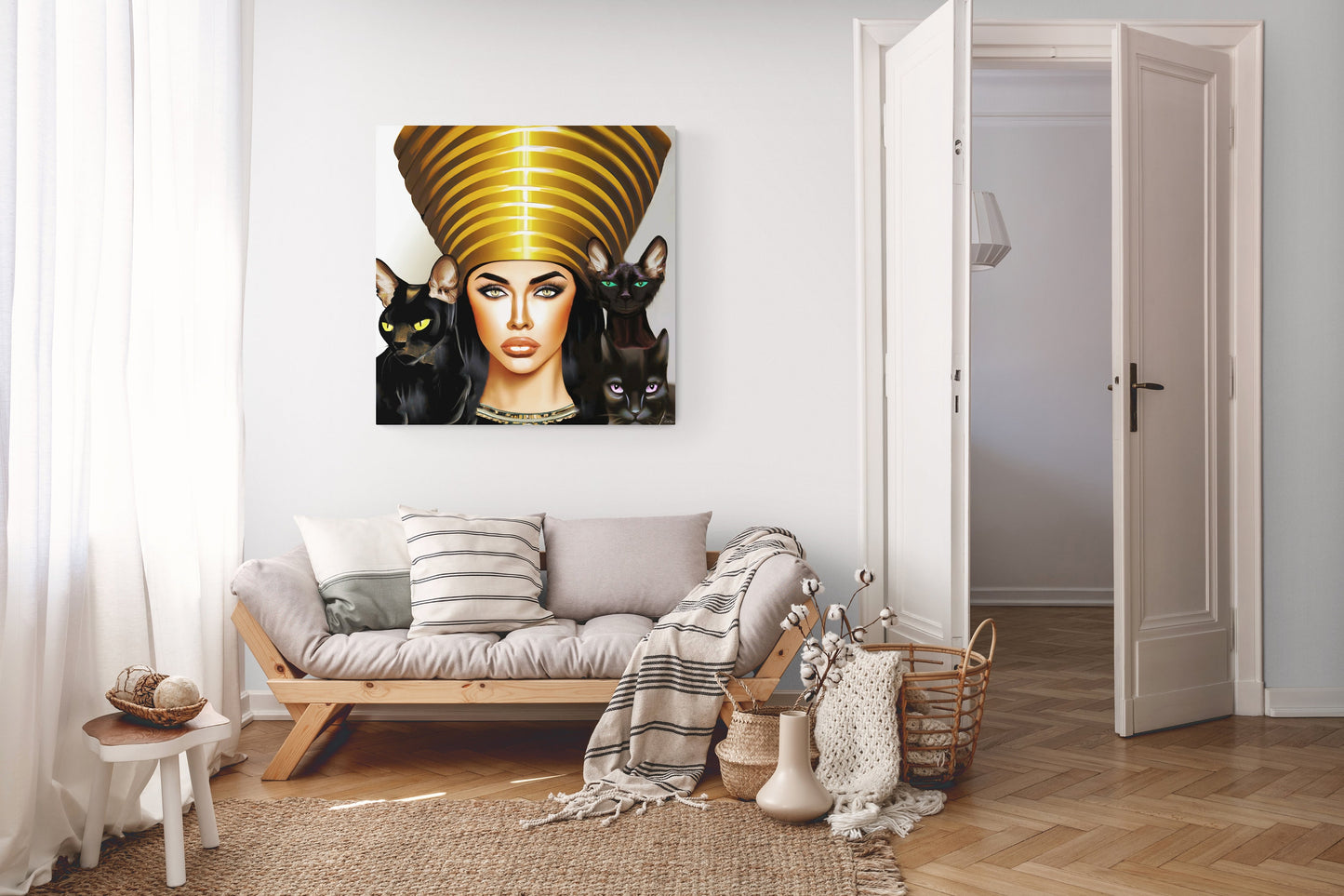 wall art, wall art canvas, wall art dcor, wall art egypt, egyptian queen, black cat art, cat art print, egypt, black cats, cat prints