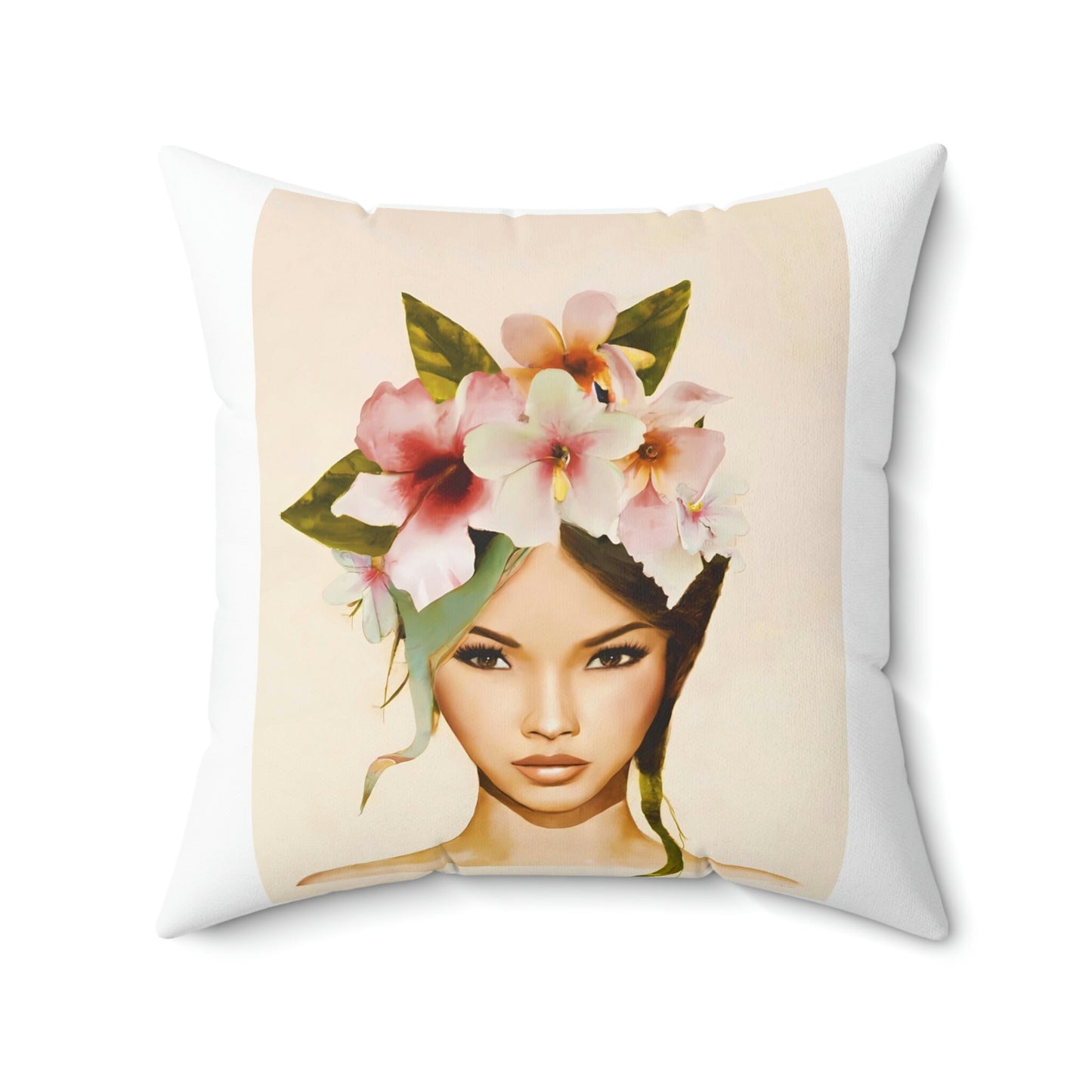 asian woman, flowers,  decorative pillow, living room pillow, bedroom pillow, throw pillow, cushions, decorative pillows, accent pillow