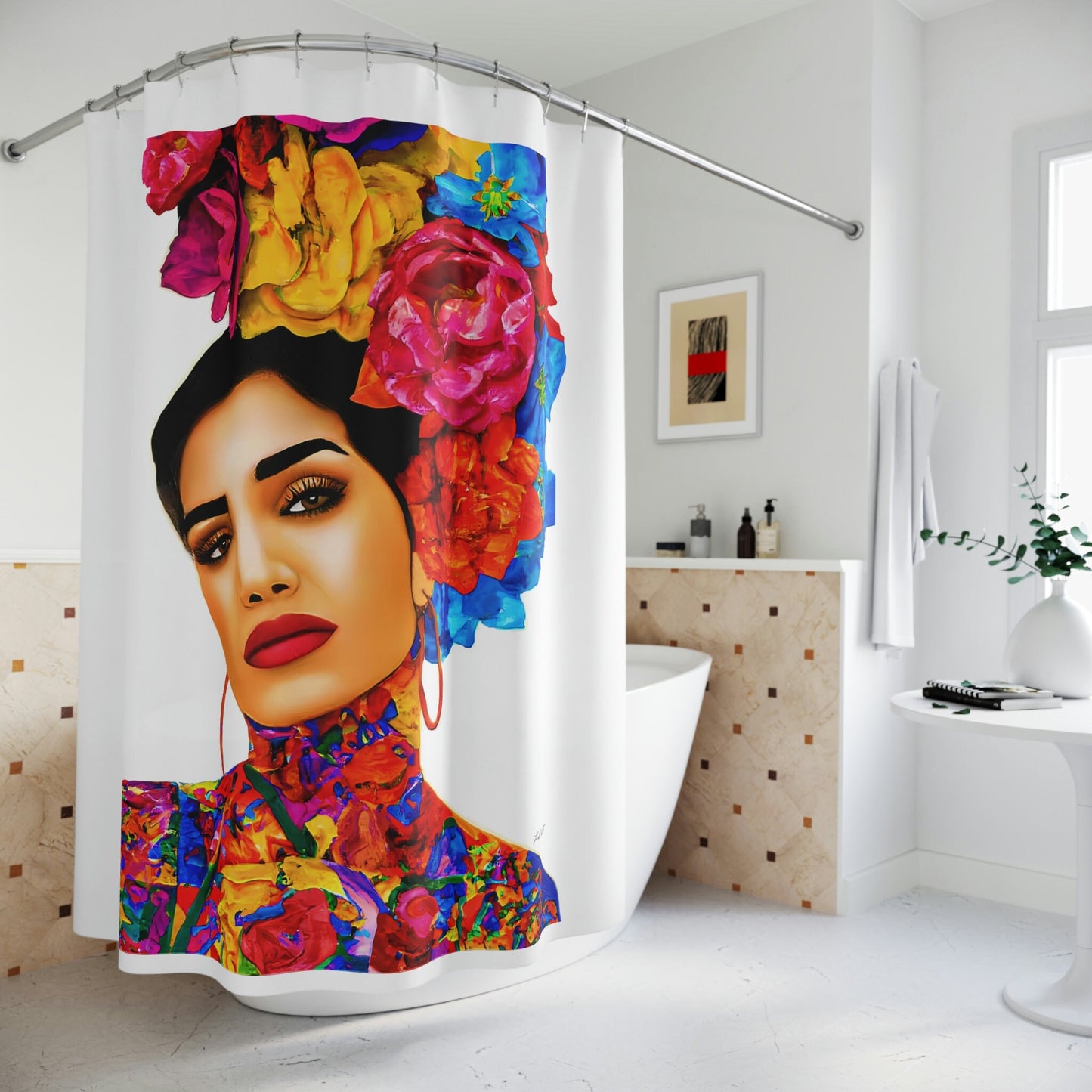 latina, tattoo's, flowers, shower curtain, home accessories, bathroom dcor, bathroom, home dcor, housewarming gift, shower room decor