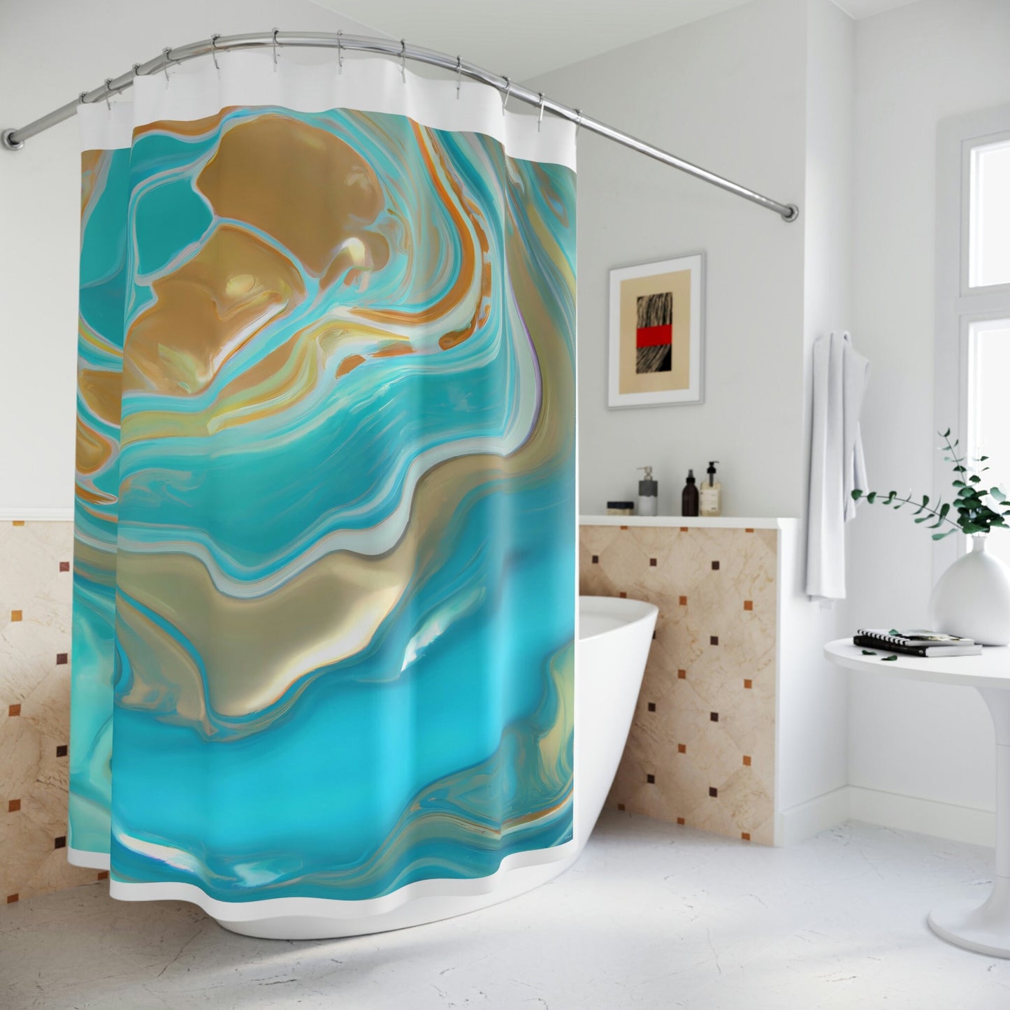 abstract, turquoise, shower curtain, home accessories, bathroom dcor, bathroom, home dcor, housewarming gift, shower room decor