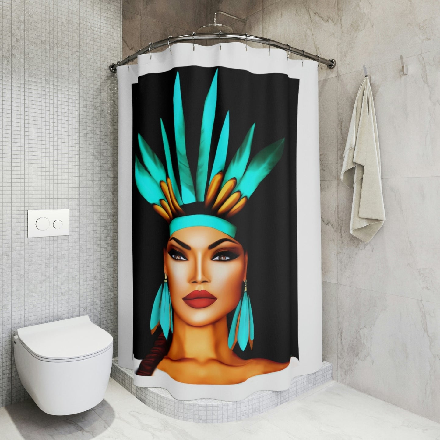 native american, turquoise, shower curtain, home accessories, bathroom dcor, bathroom, home dcor, housewarming gift, shower room decor