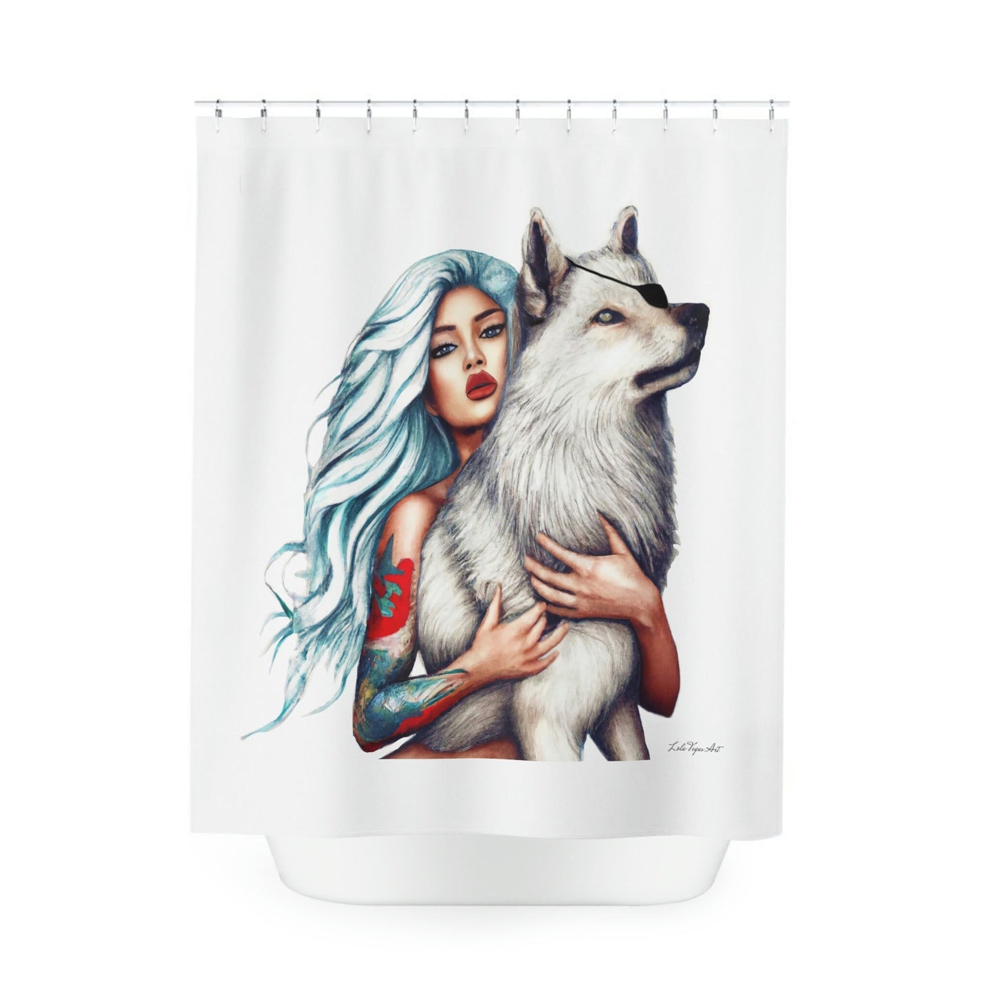 woman, wolf, fantasy art, shower curtain, home accessories, bathroom dcor, bathroom, home dcor, housewarming gift, shower room decor