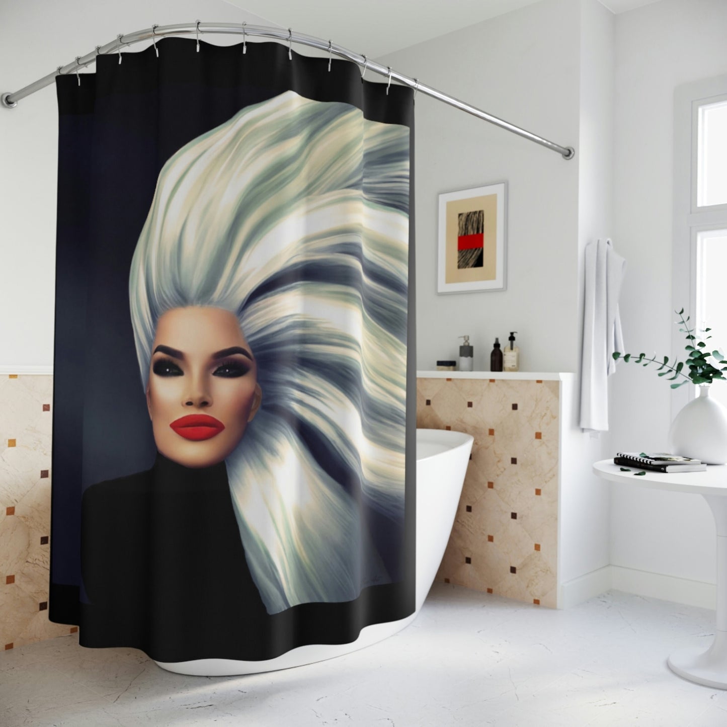 woman, gothic, fantasy art, shower curtain, home accessories, bathroom dcor, bathroom, home dcor, housewarming gift, shower room decor