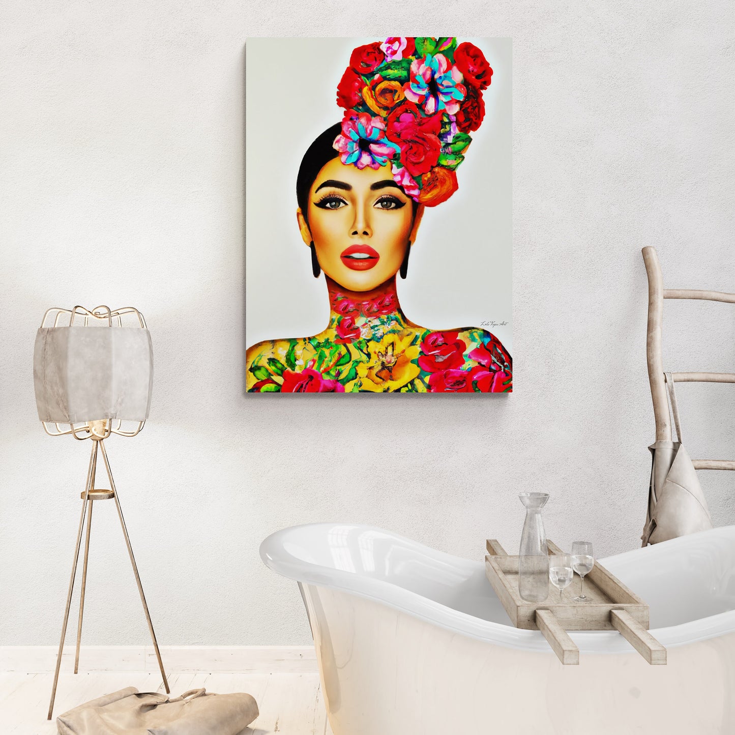 flower girl hair, canvas wall art, flower woman,  woman art, wall art, wall art decor, latina art, mexican woman, tattoo