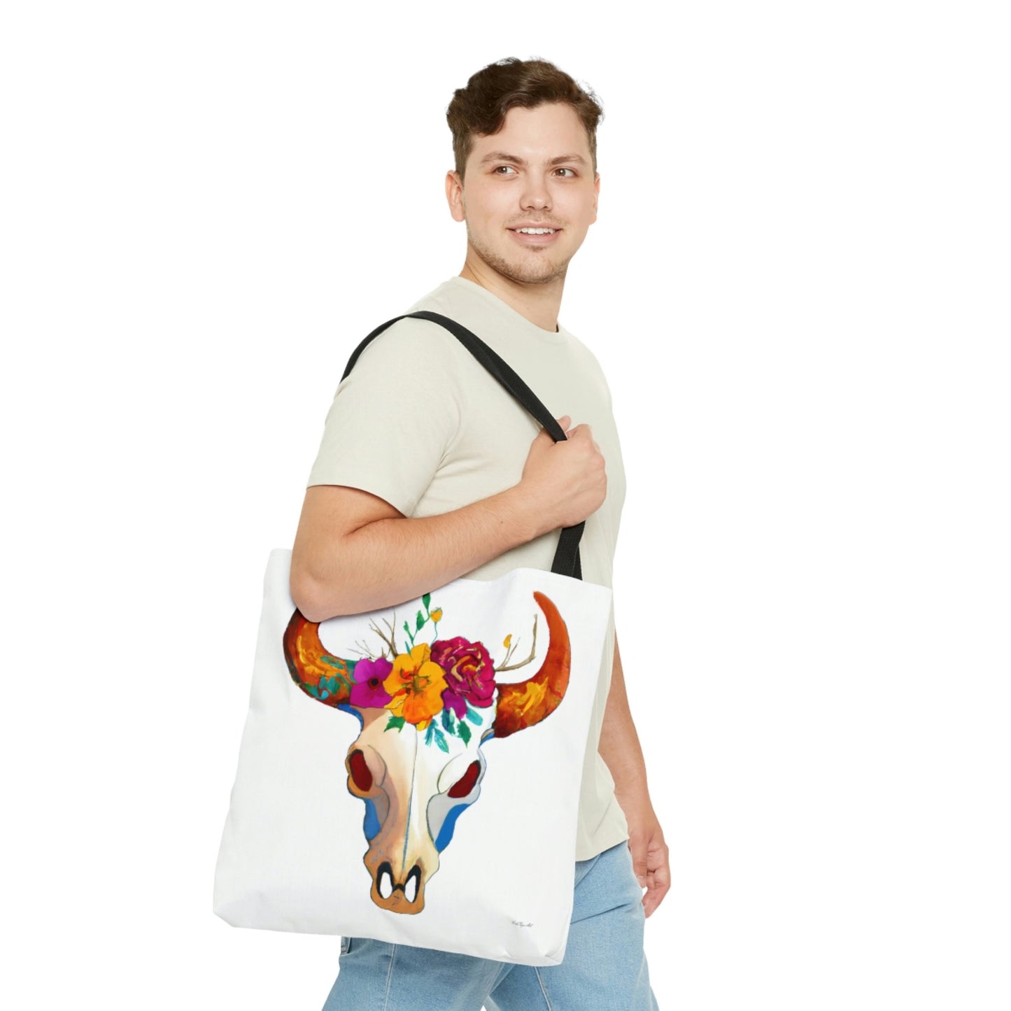 cow skull, bag, canvas bag, tote bag, gifts for women, canvas shopper, oversized canvas bag, reusable bag, shopping bag, tote bag for women - LOLA VEGAS ART