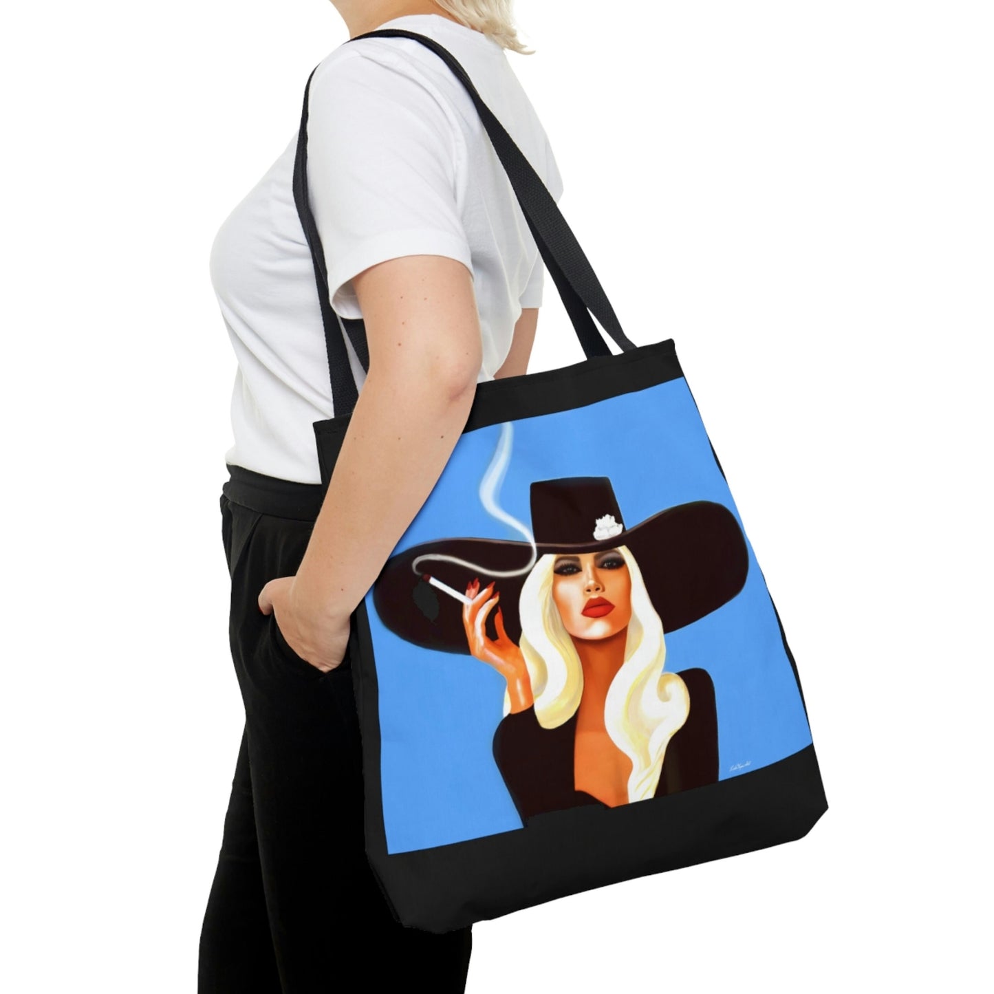 woman smoking, canvas bag, tote bag, gifts for women, canvas shopper, oversized canvas bag, reusable bag, shopping bag, tote bag for women - LOLA VEGAS ART