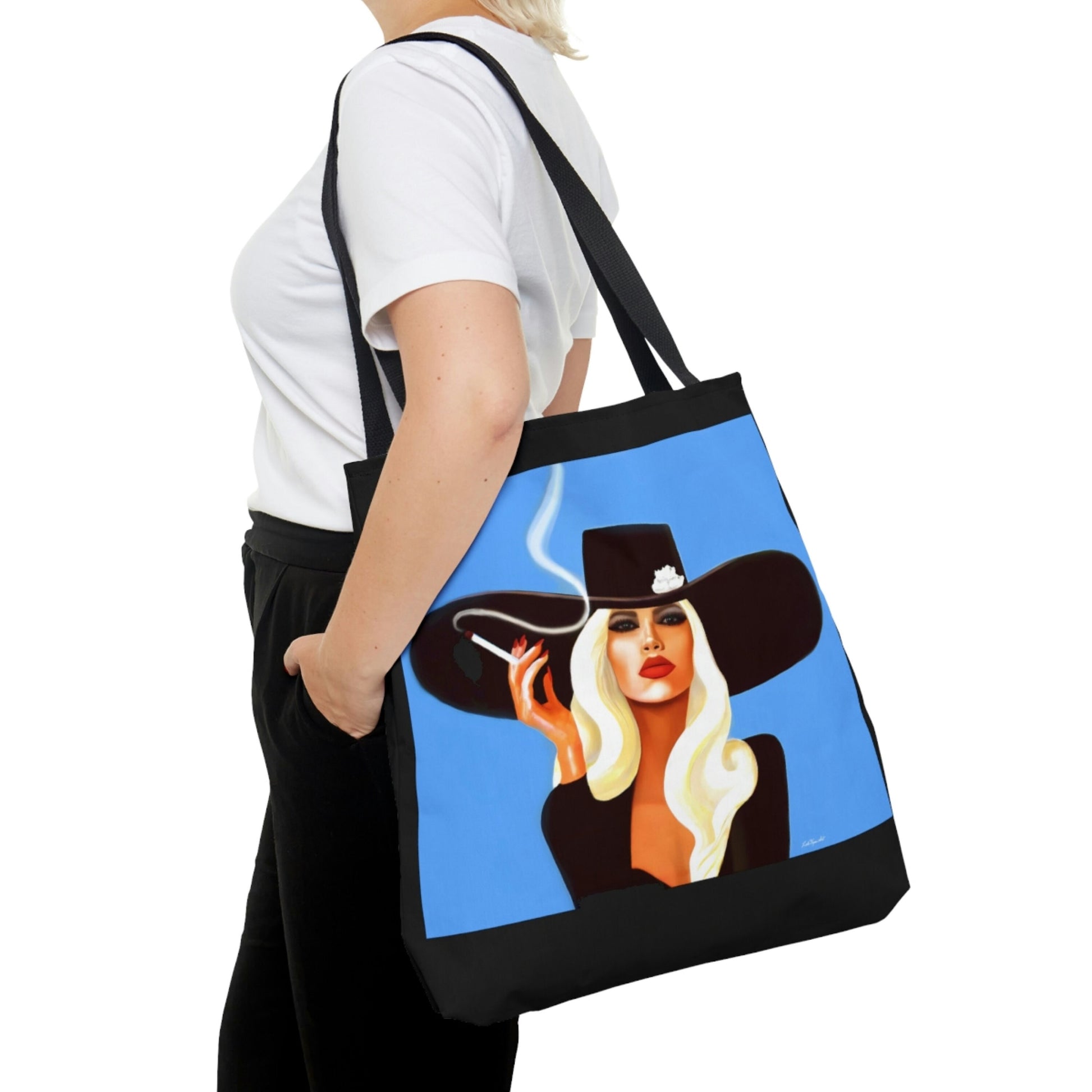 woman smoking, canvas bag, tote bag, gifts for women, canvas shopper, oversized canvas bag, reusable bag, shopping bag, tote bag for women - LOLA VEGAS ART