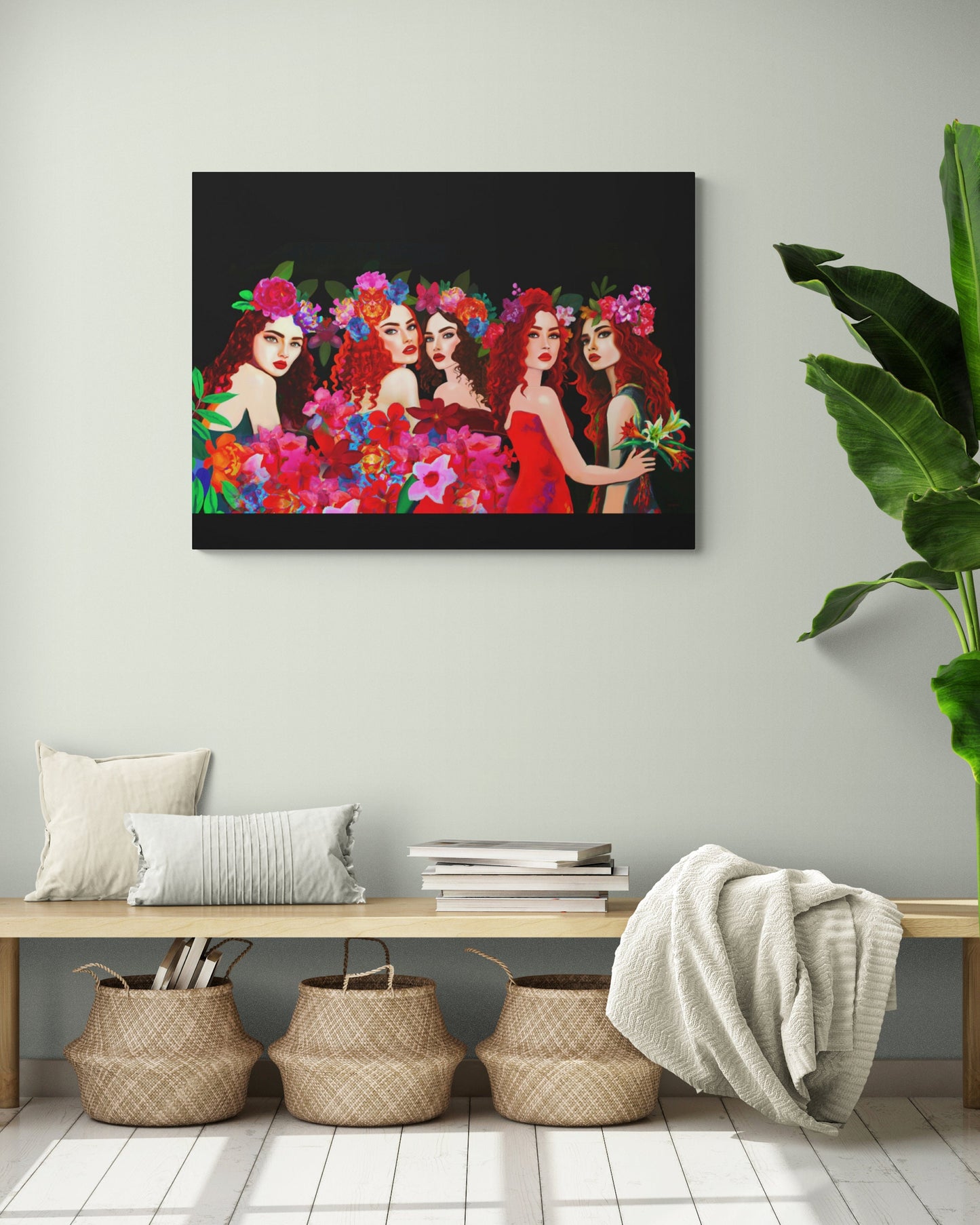 red hair, women, wall art, wall art canvas, wall art dcor, flowers, , wall art woman, wall art girl, wall art horizontal