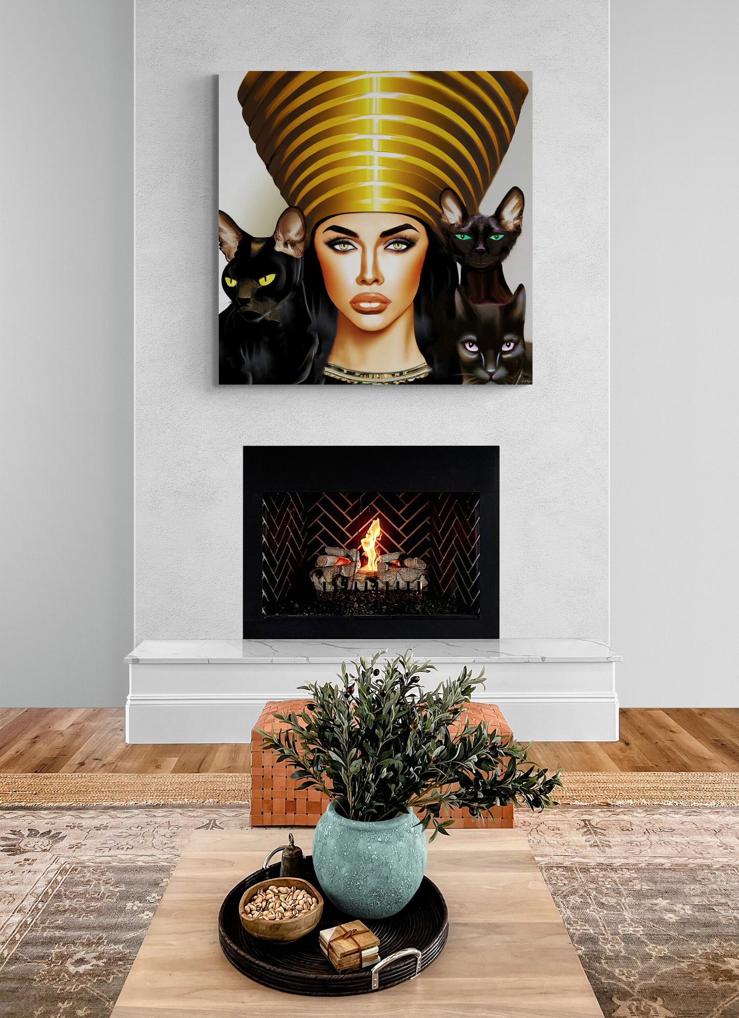 wall art, wall art canvas, wall art dcor, wall art egypt, egyptian queen, black cat art, cat art print, egypt, black cats, cat prints