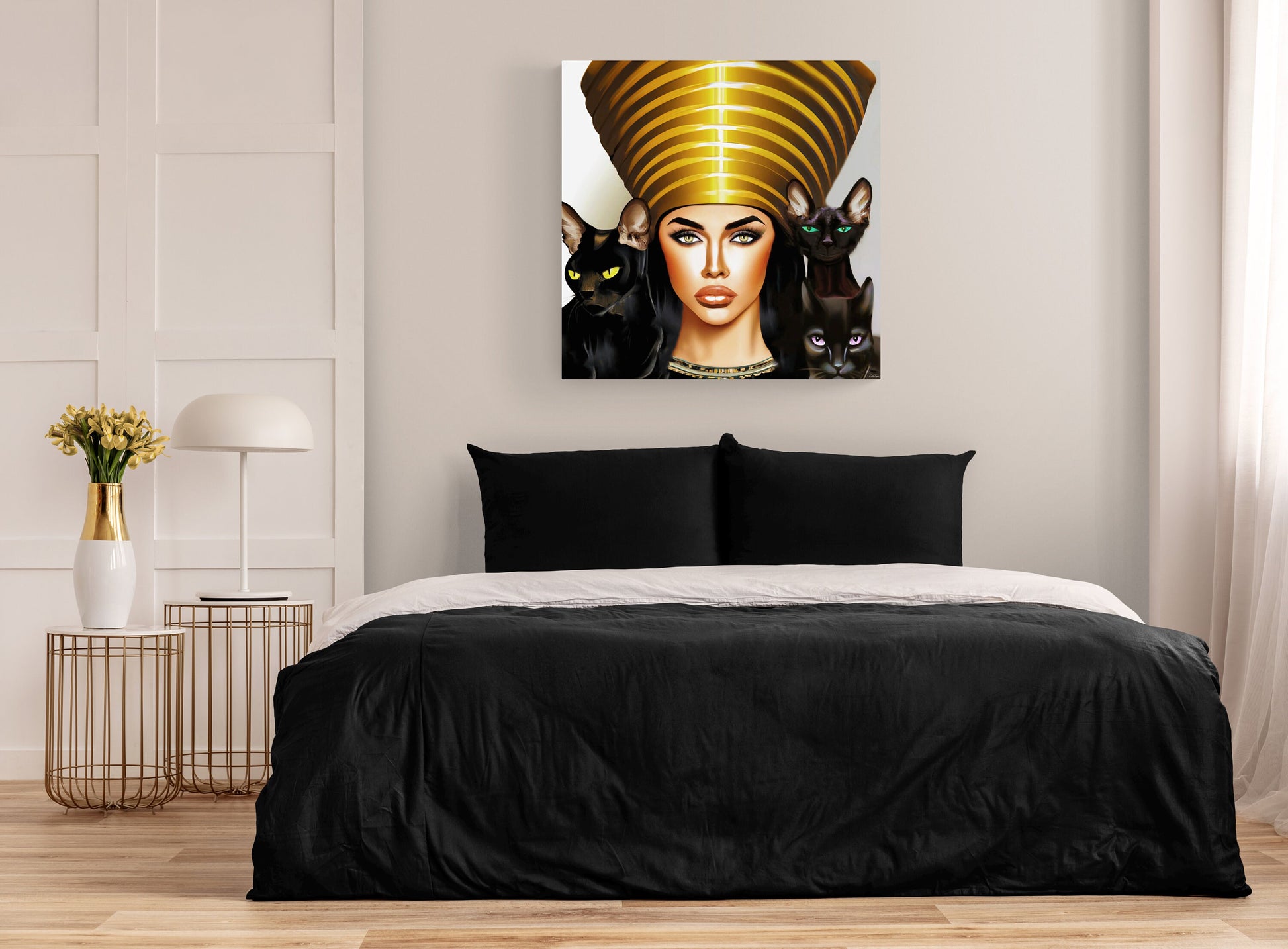 wall art, wall art canvas, wall art dcor, wall art egypt, egyptian queen, black cat art, cat art print, egypt, black cats, cat prints - LOLA VEGAS ART
