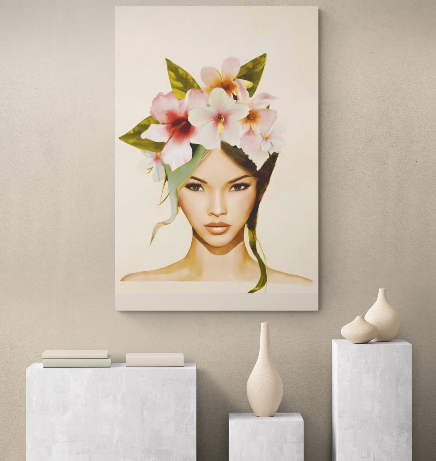 flowers, asian woman, wall art, wall art canvas, wall art dcor, room wall dcor, unique art, wall art woman