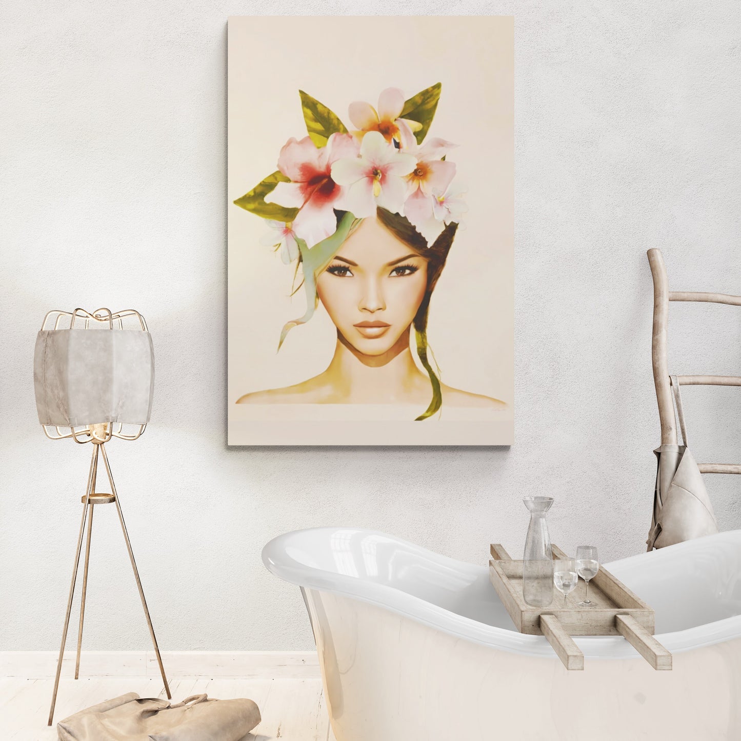 flowers, asian woman, wall art, wall art canvas, wall art dcor, room wall dcor, unique art, wall art woman