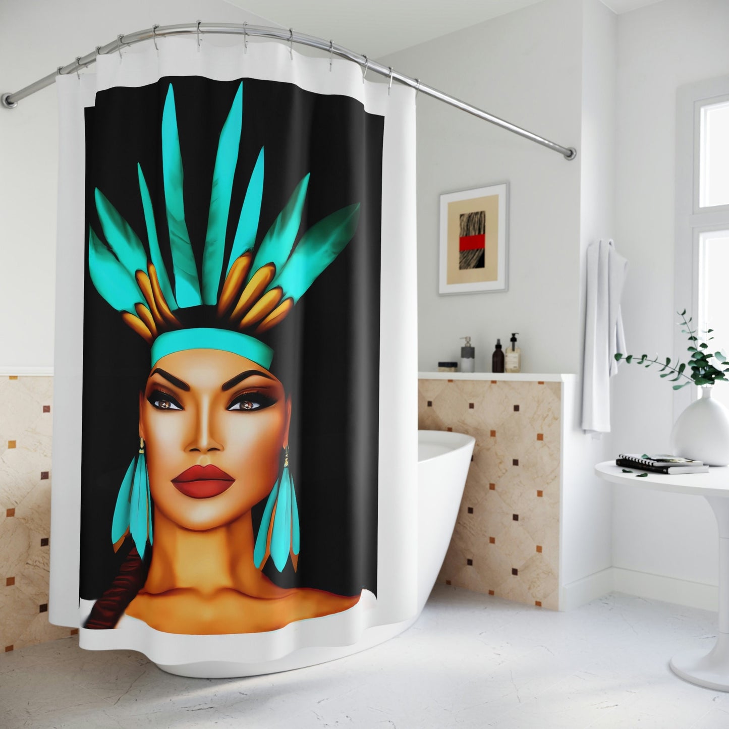 native american, turquoise, shower curtain, home accessories, bathroom dcor, bathroom, home dcor, housewarming gift, shower room decor