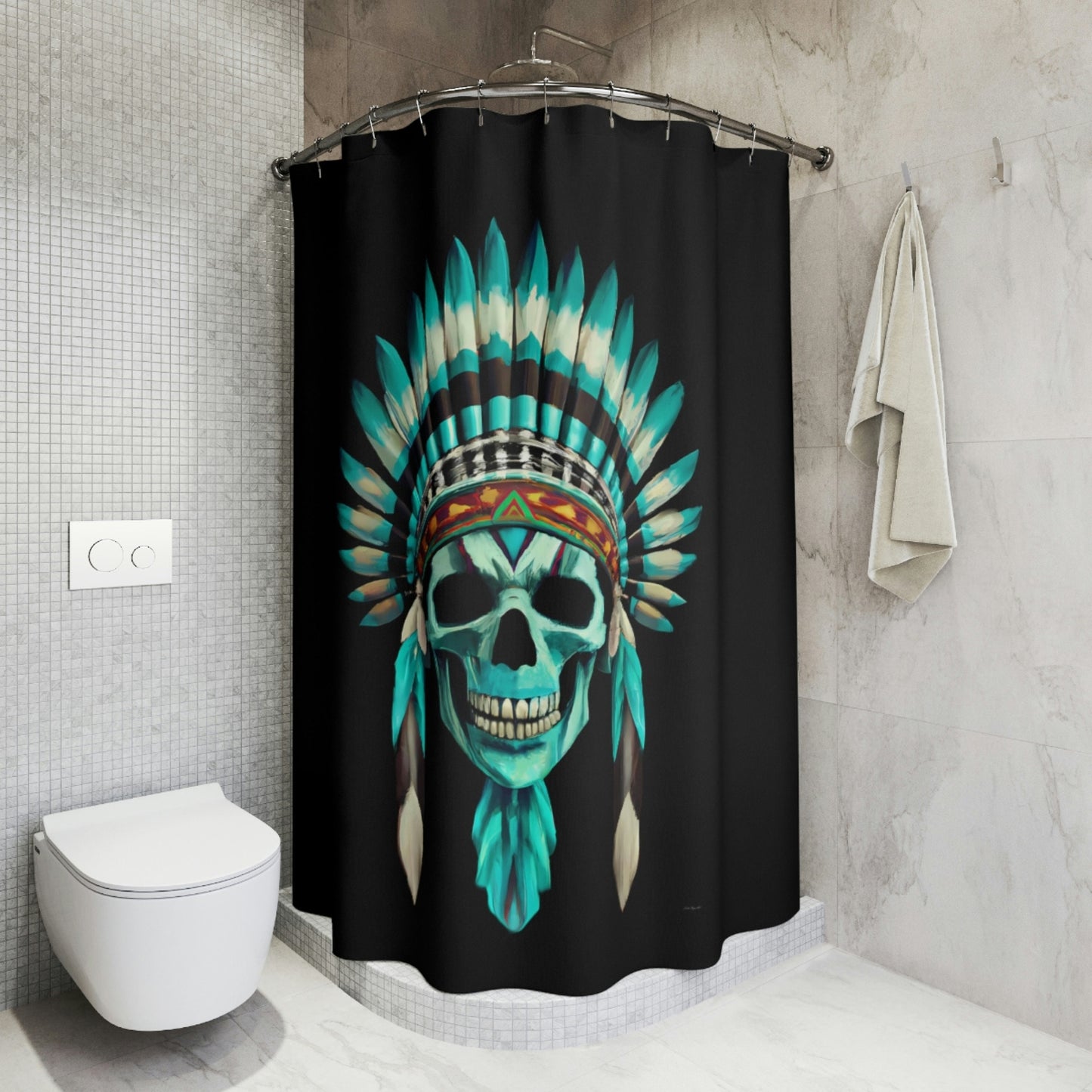 skull, turquoise, shower curtain, home accessories, bathroom dcor, bathroom, home dcor, housewarming gift, shower room decor