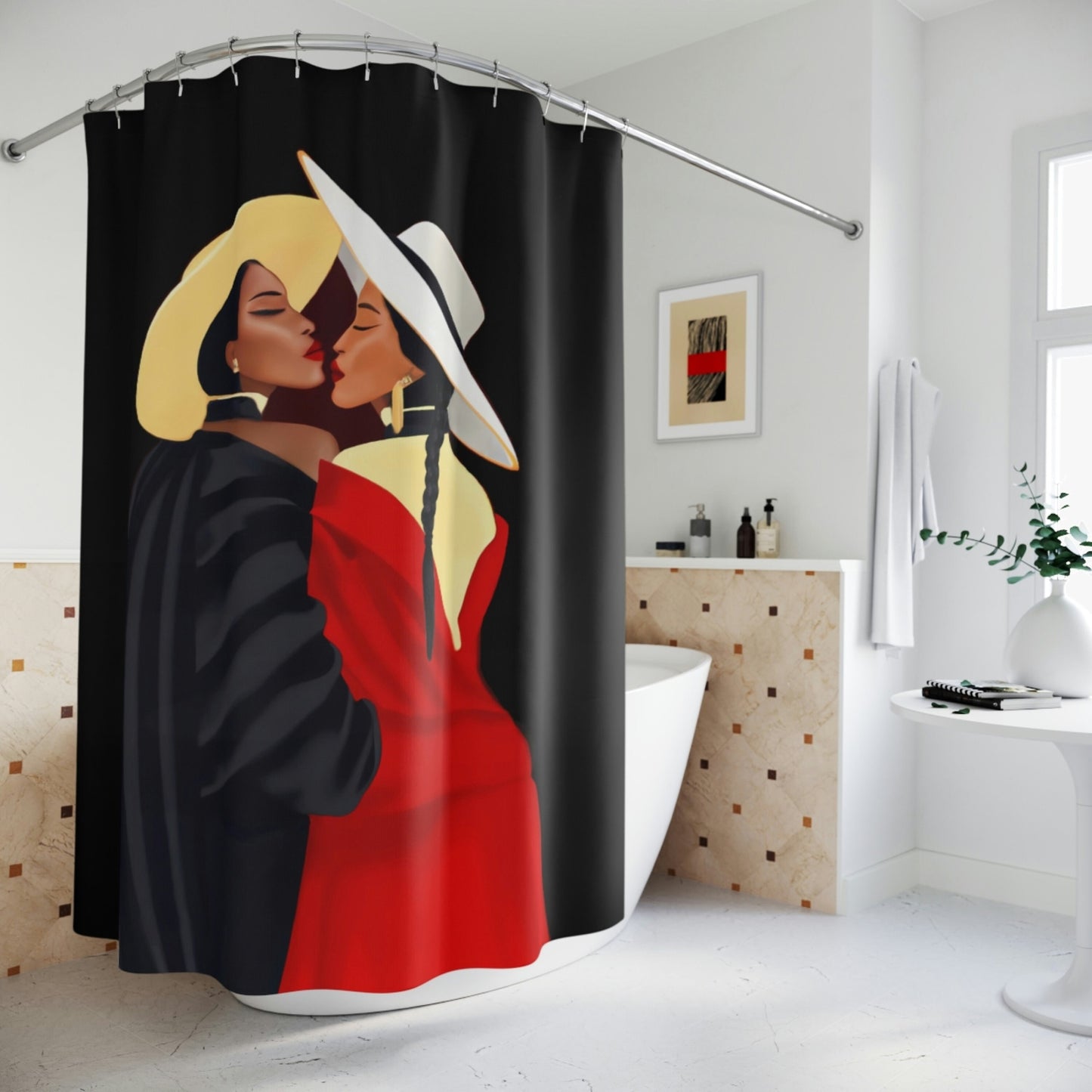 black women, african american, gay,  lesbian art,  shower curtain, home accessories, bathroom dcor, bathroom, home dcor, shower room dec