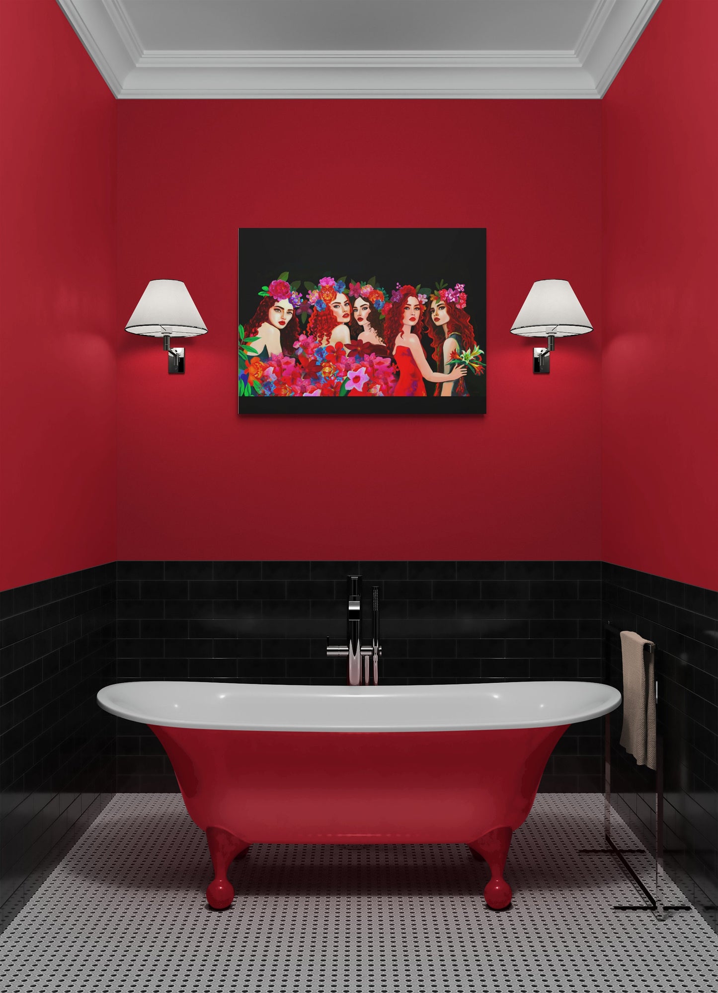 red hair, women, wall art, wall art canvas, wall art dcor, flowers, , wall art woman, wall art girl, wall art horizontal