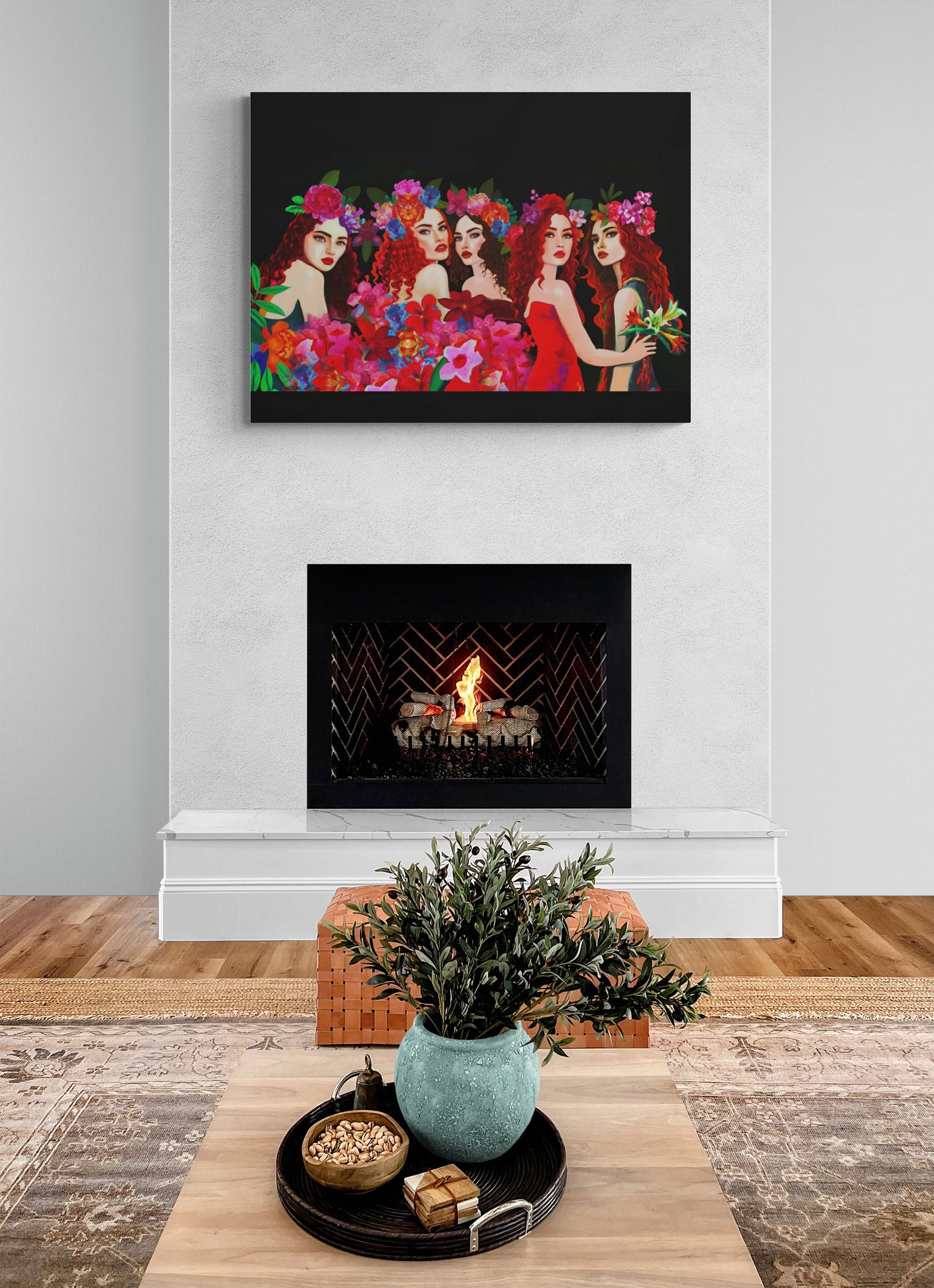 red hair, women, wall art, wall art canvas, wall art dcor, flowers, , wall art woman, wall art girl, wall art horizontal