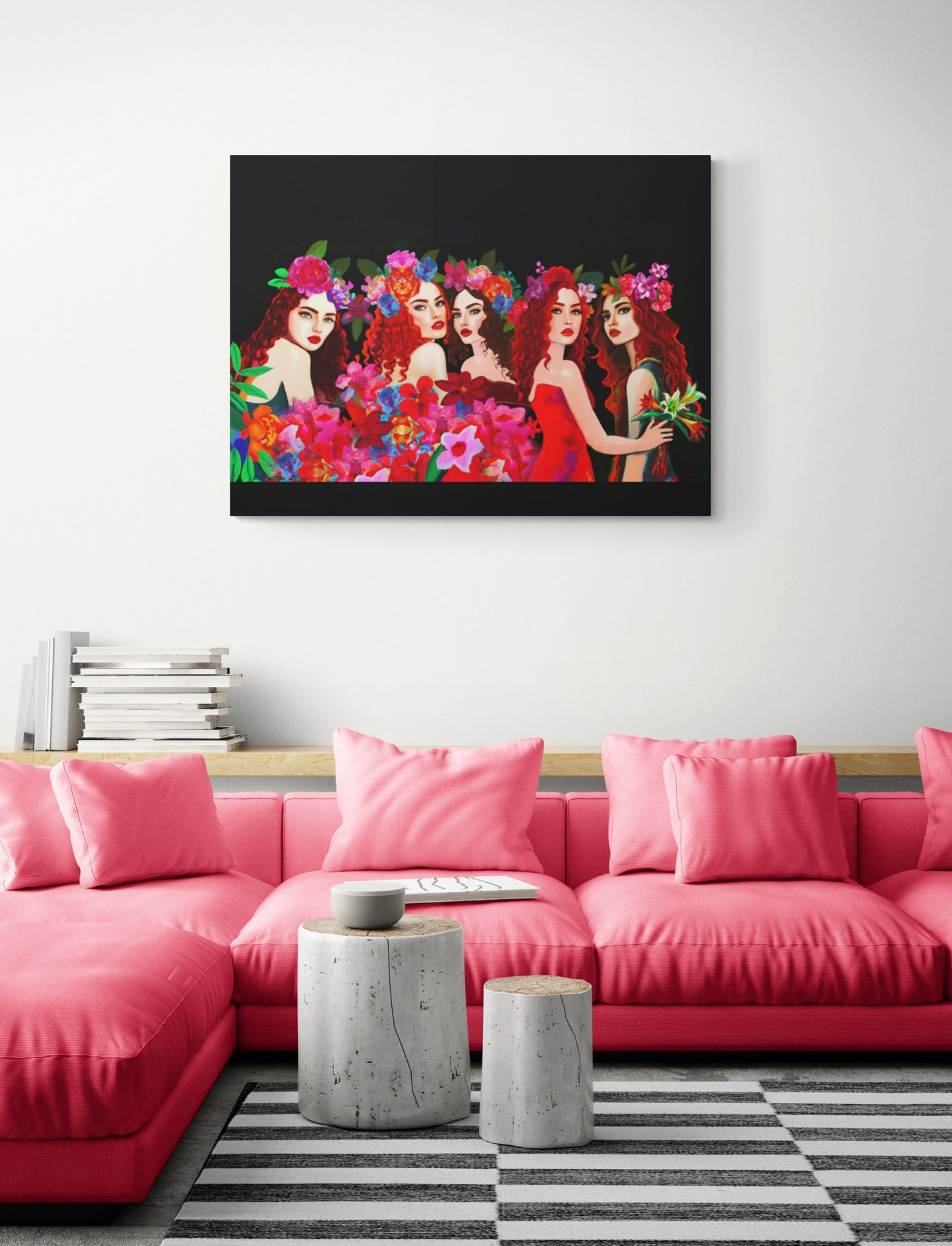 red hair, women, wall art, wall art canvas, wall art dcor, flowers, , wall art woman, wall art girl, wall art horizontal