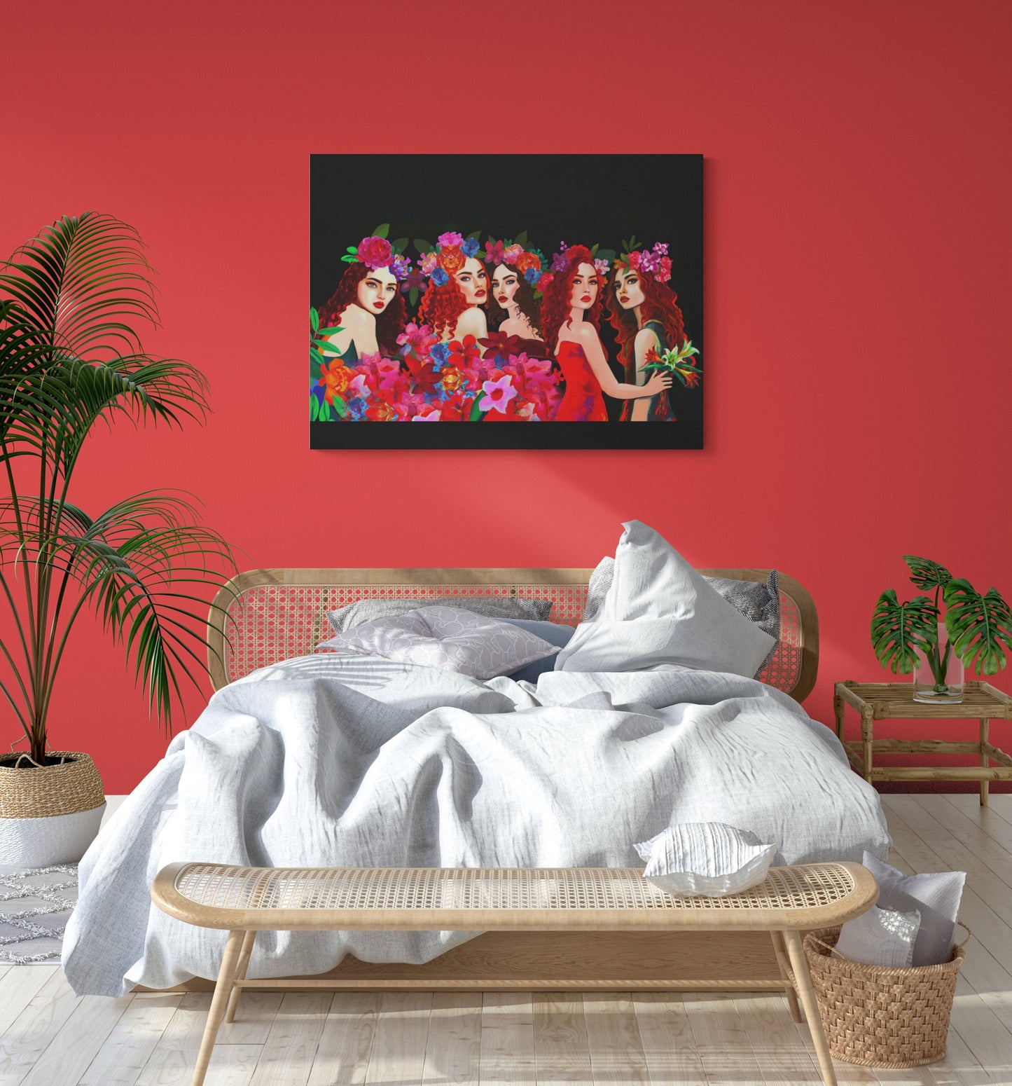 red hair, women, wall art, wall art canvas, wall art dcor, flowers, , wall art woman, wall art girl, wall art horizontal