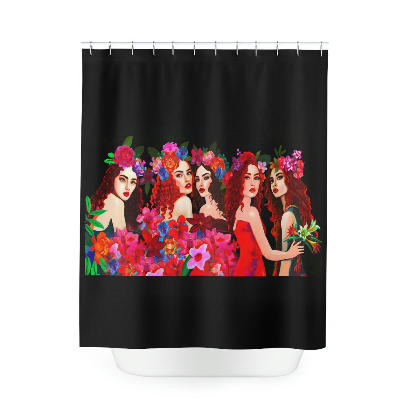 women, flowers, shower curtain, home accessories, bathroom dcor, bathroom, home dcor, housewarming gift, shower room decor - LOLA VEGAS ART