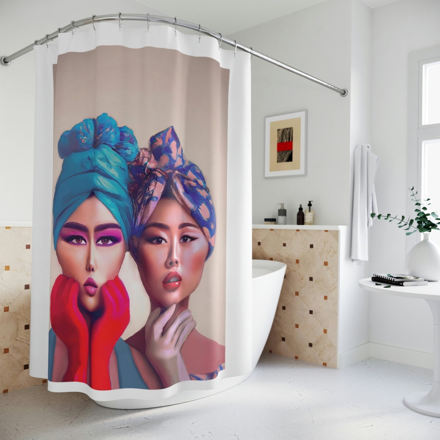 asian woman, shower curtain, home accessories, bathroom dcor, bathroom, home dcor, housewarming gift, shower room decor