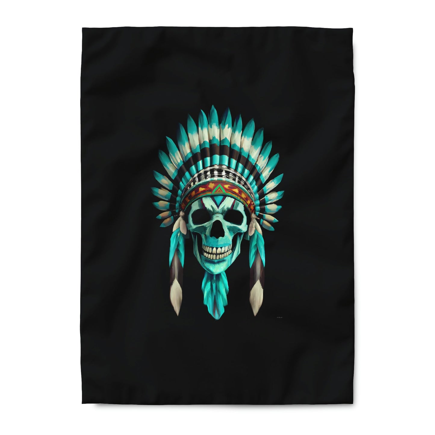 skull, native american headdress, duvet cover, bedding, twin XL, queen, king size, bedroom decor, gothic, turquoise, modern home decor