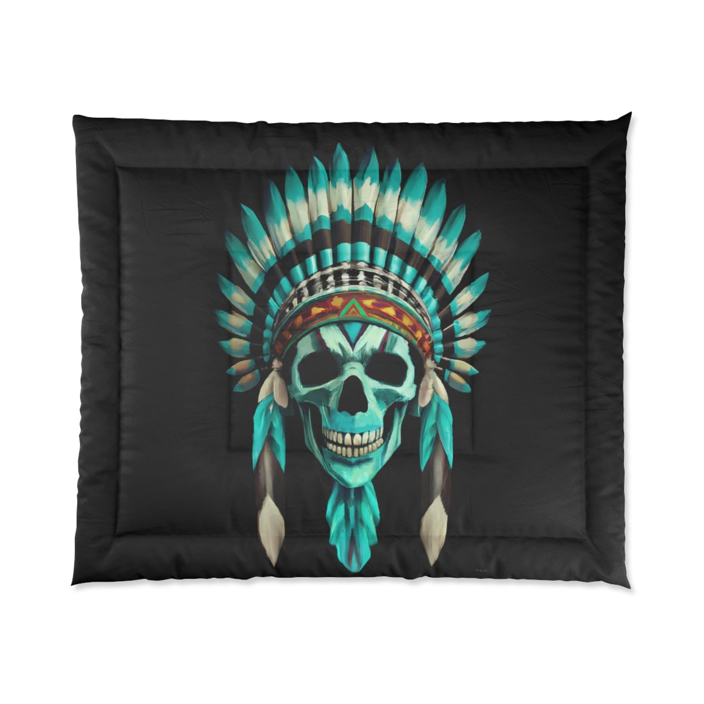 skull, native american headdress, comforter, bedroom decor, bedding, twin XL, queen, king size, modern home decor, gothic, modern bedroom