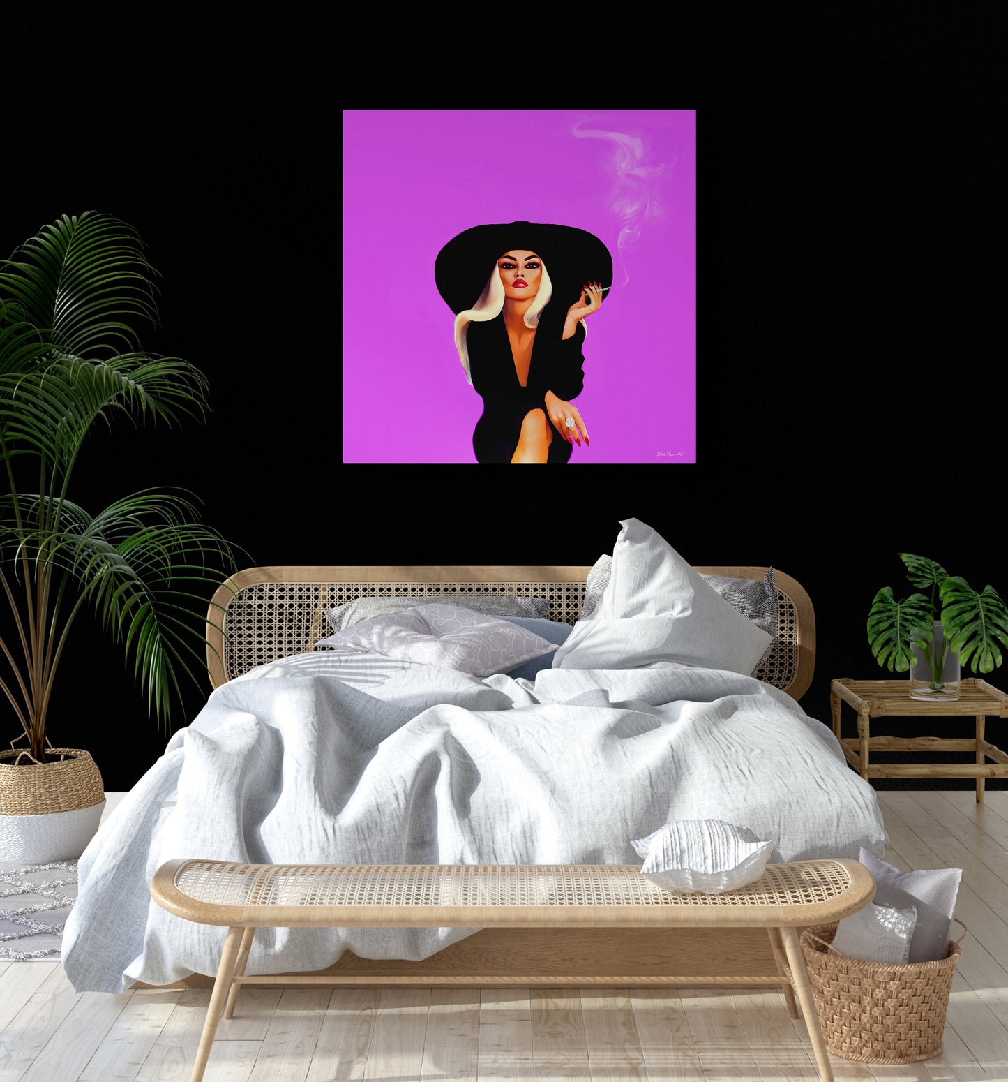 woman in hat, glamorous, cigarette, wall art, wall art canvas, wall art dcor, wall art prints, woman dcor, feminine wall art, smoking